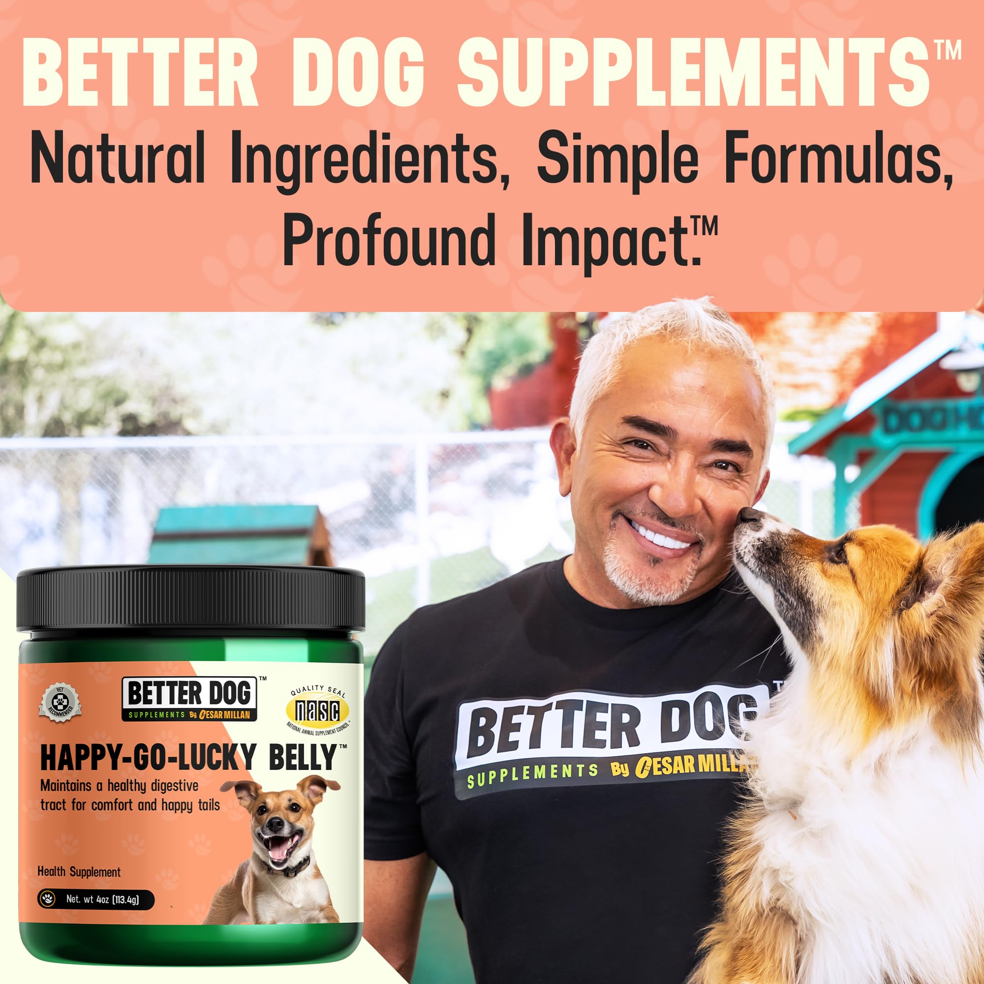 Better Dog Supplements By Cesar Millan: Happy-Go-Lucky Belly, ritual diario de cuidado digestivo.