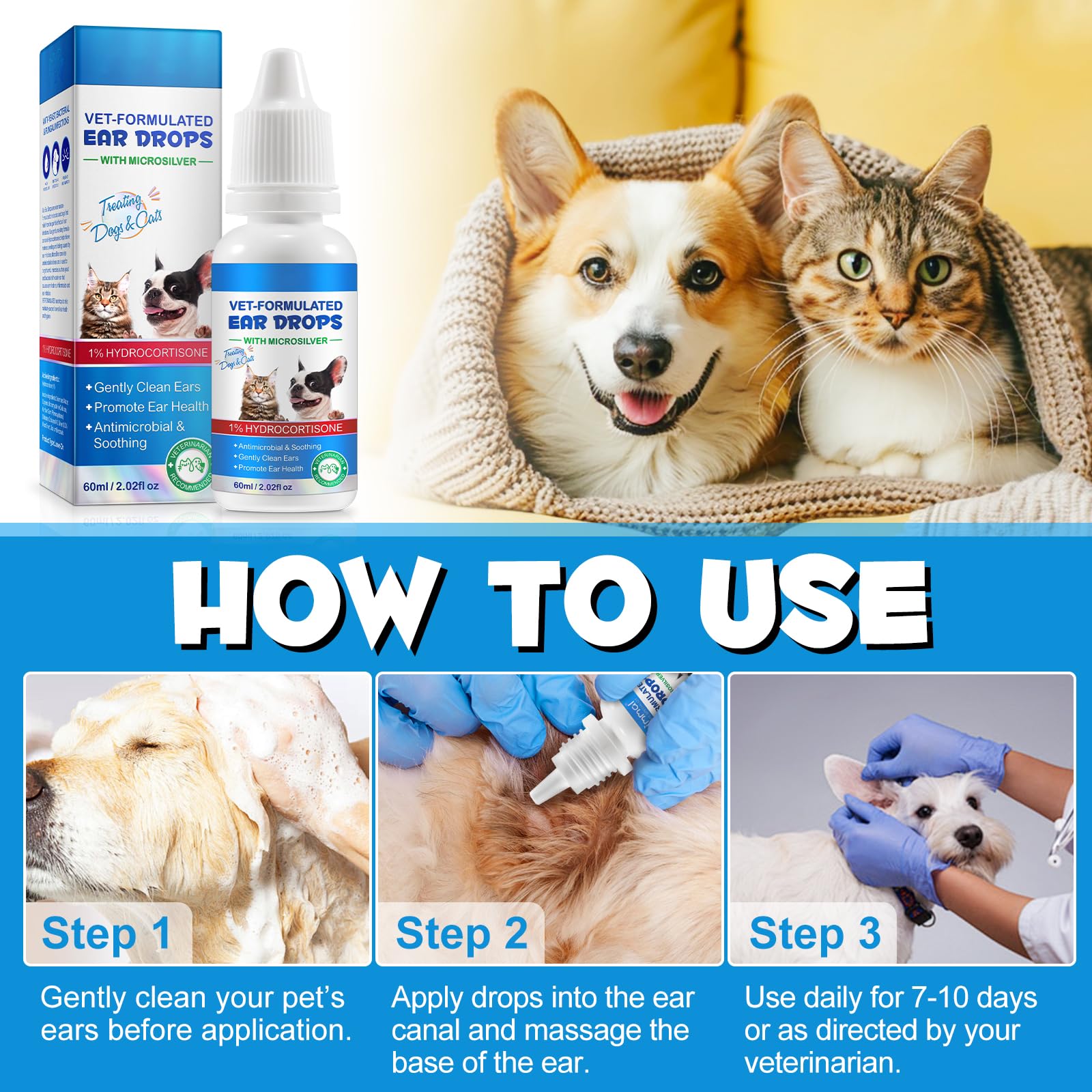 Envase de 60 ml de Beyxdu, solución para orejas de mascotas.