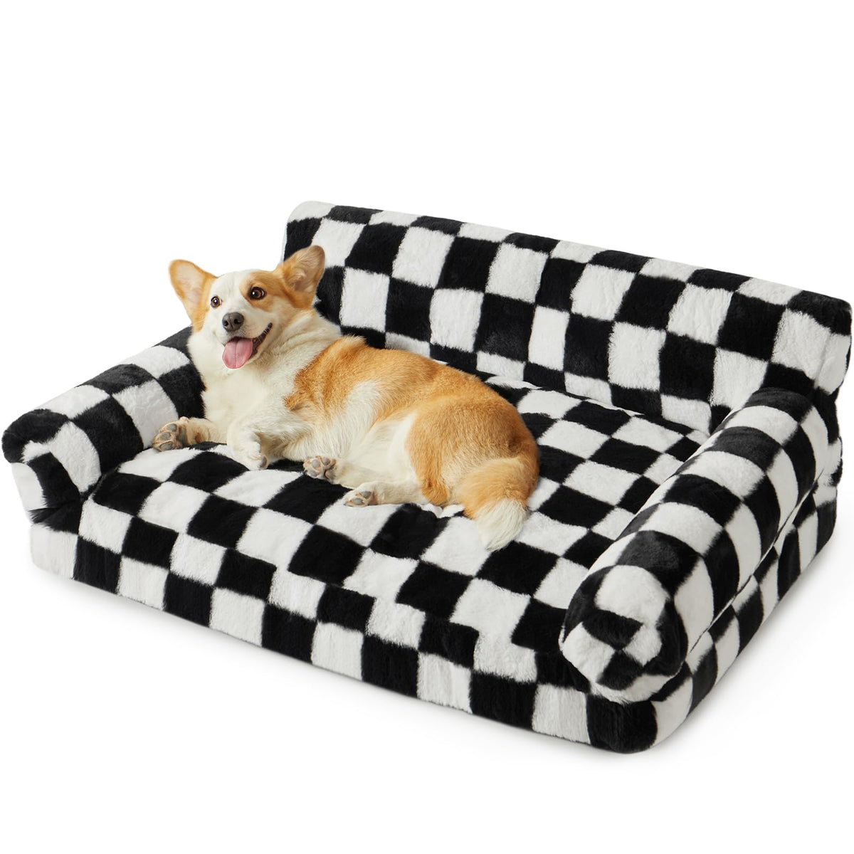 Cama para perros BFPETHOME con diseño a cuadros y base antideslizante para seguridad.