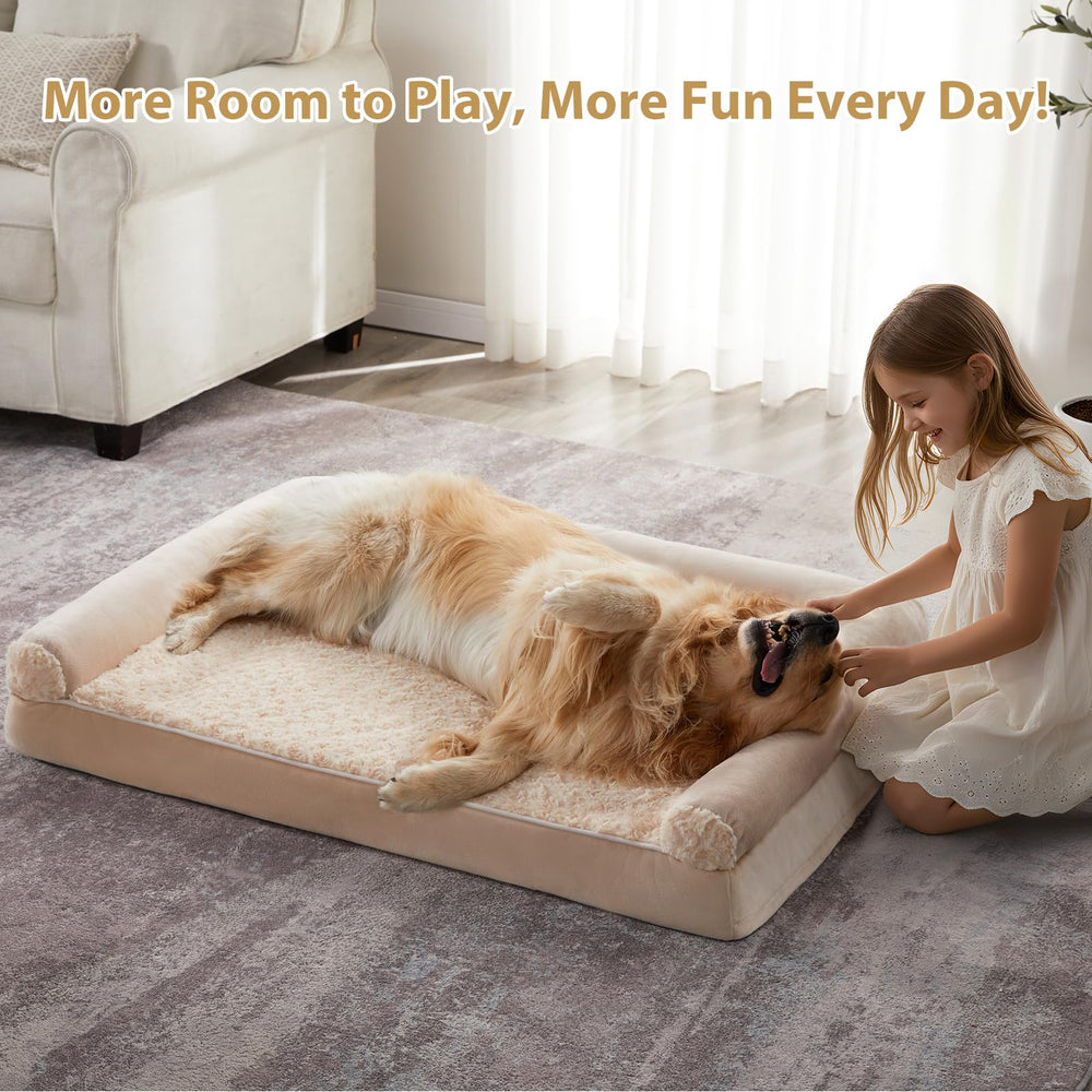 Cama para perro grande BFPETHOME con patrón rosa suave para ambiente calmante.
