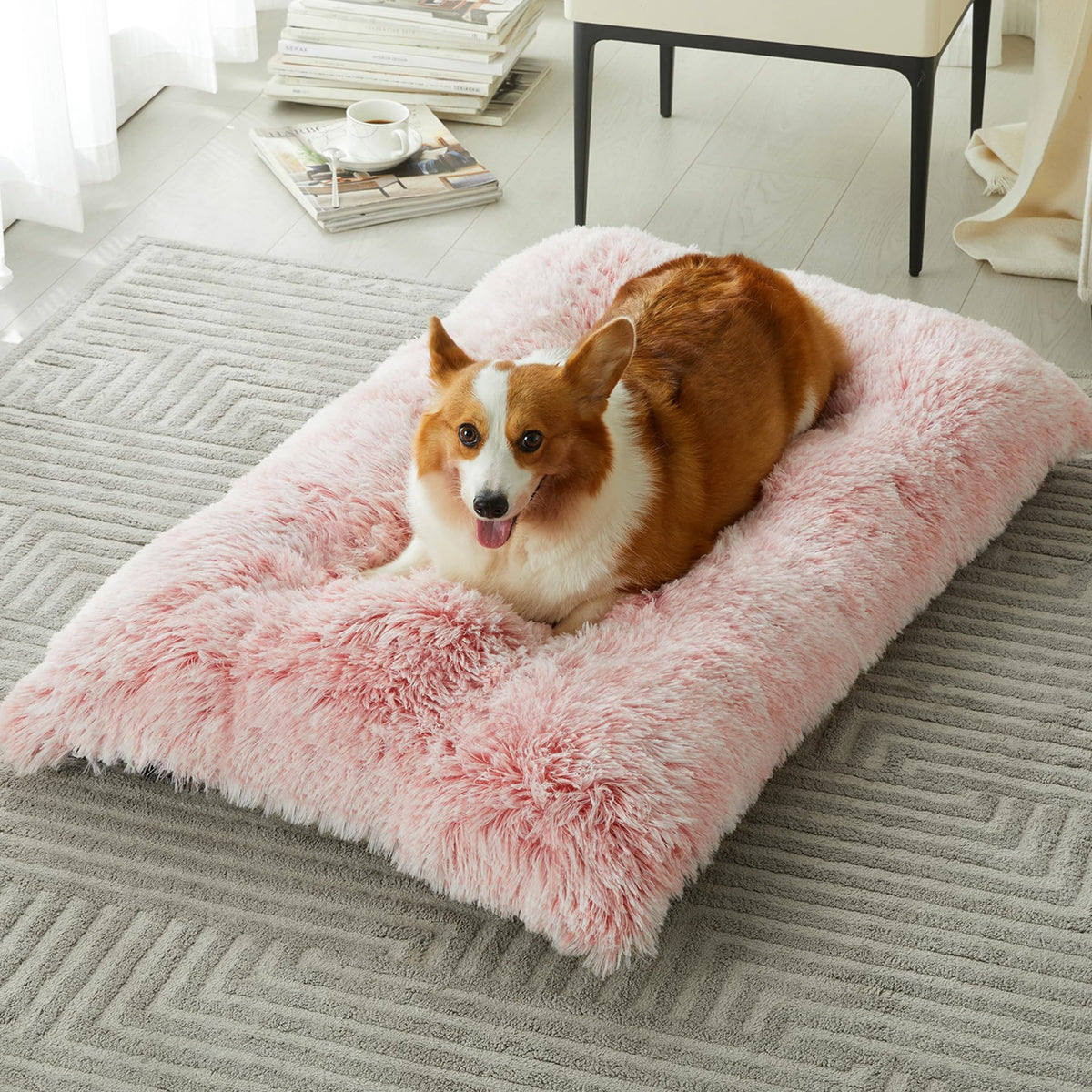 Cama BFPETHOME para perros grandes, tacto peluche rosa para descanso cómodo