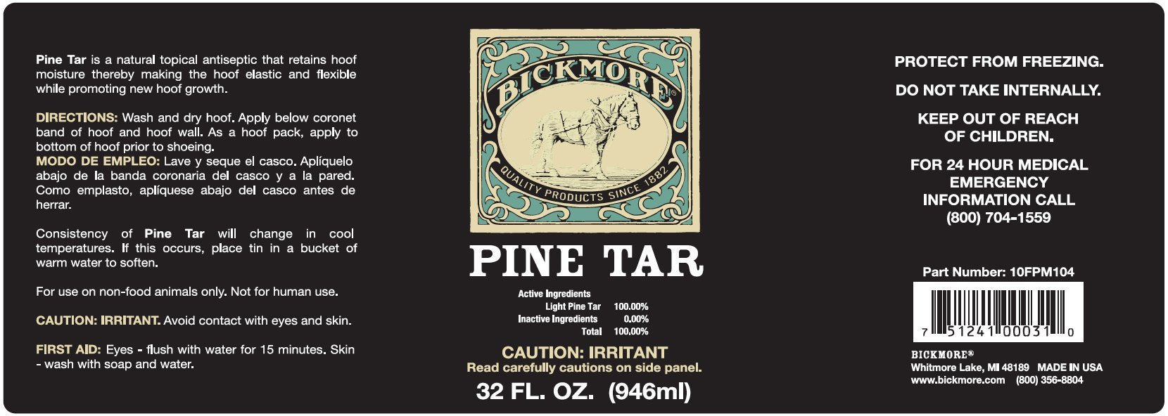 Aplicación en la pezuña con Bickmore Alquitrán de Pino para mayor elasticidad.