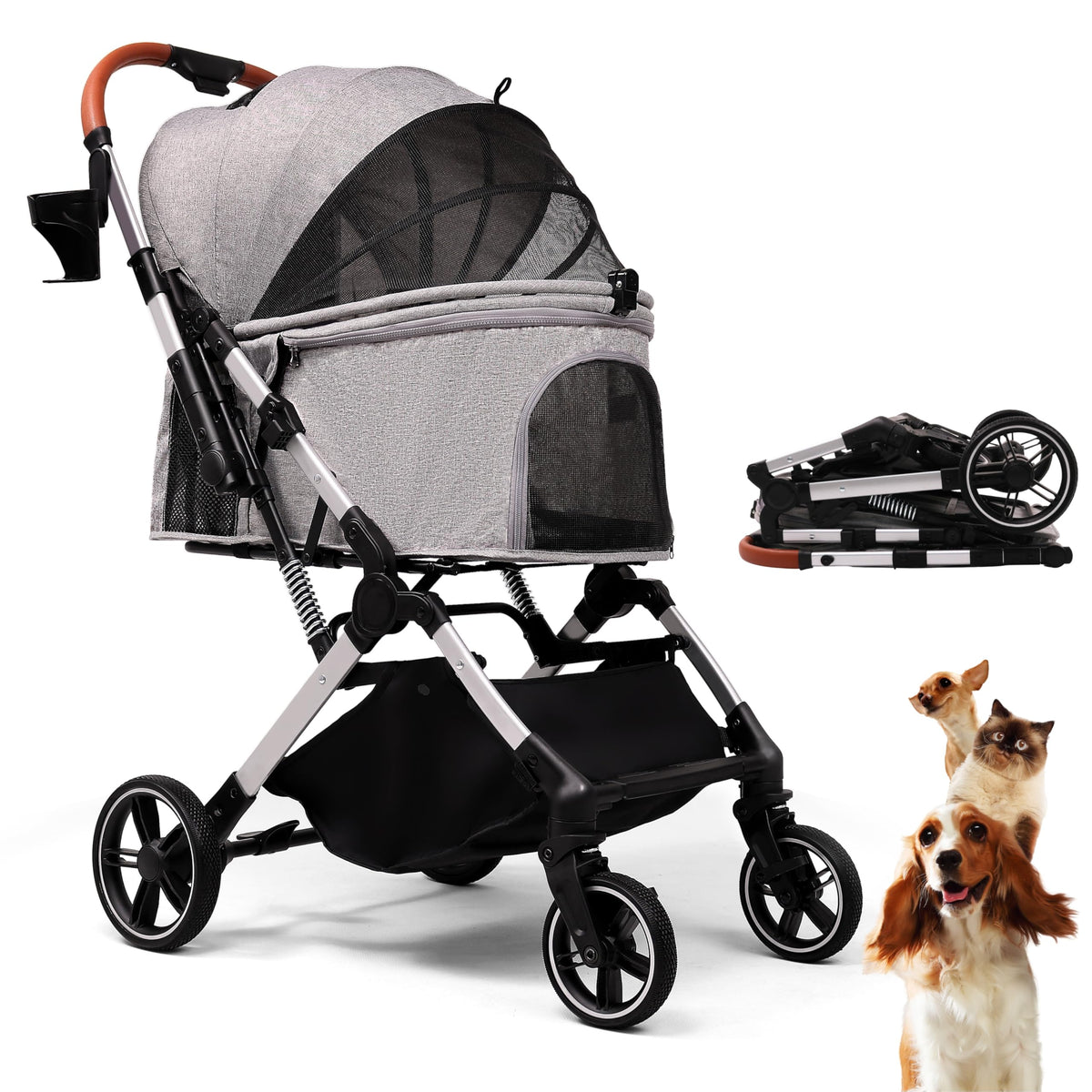 Carrito para mascotas Bicystar con sistema plegable para viajar con comodidad.