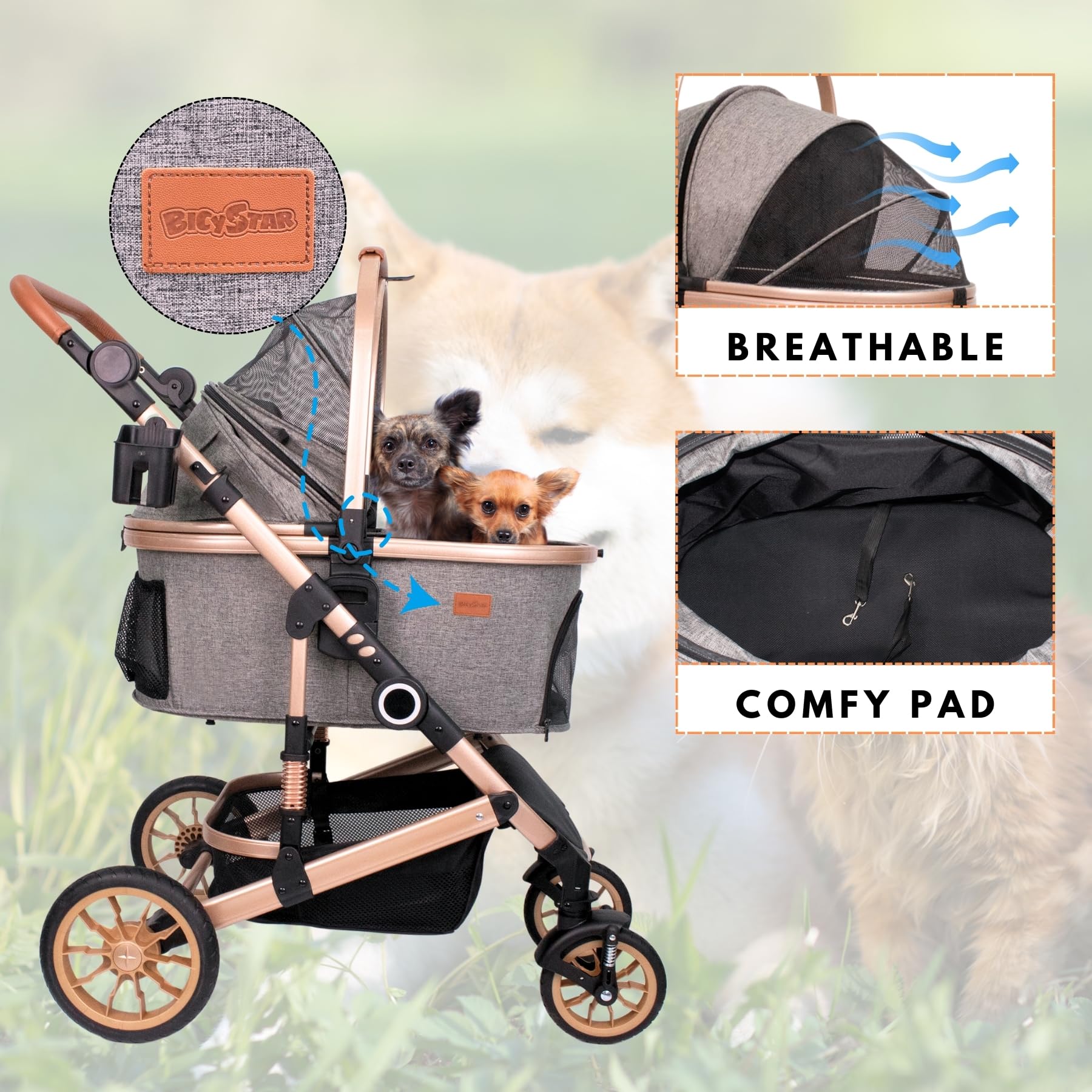 Interior espacioso de Bicystar para mascotas de tamaño medio
