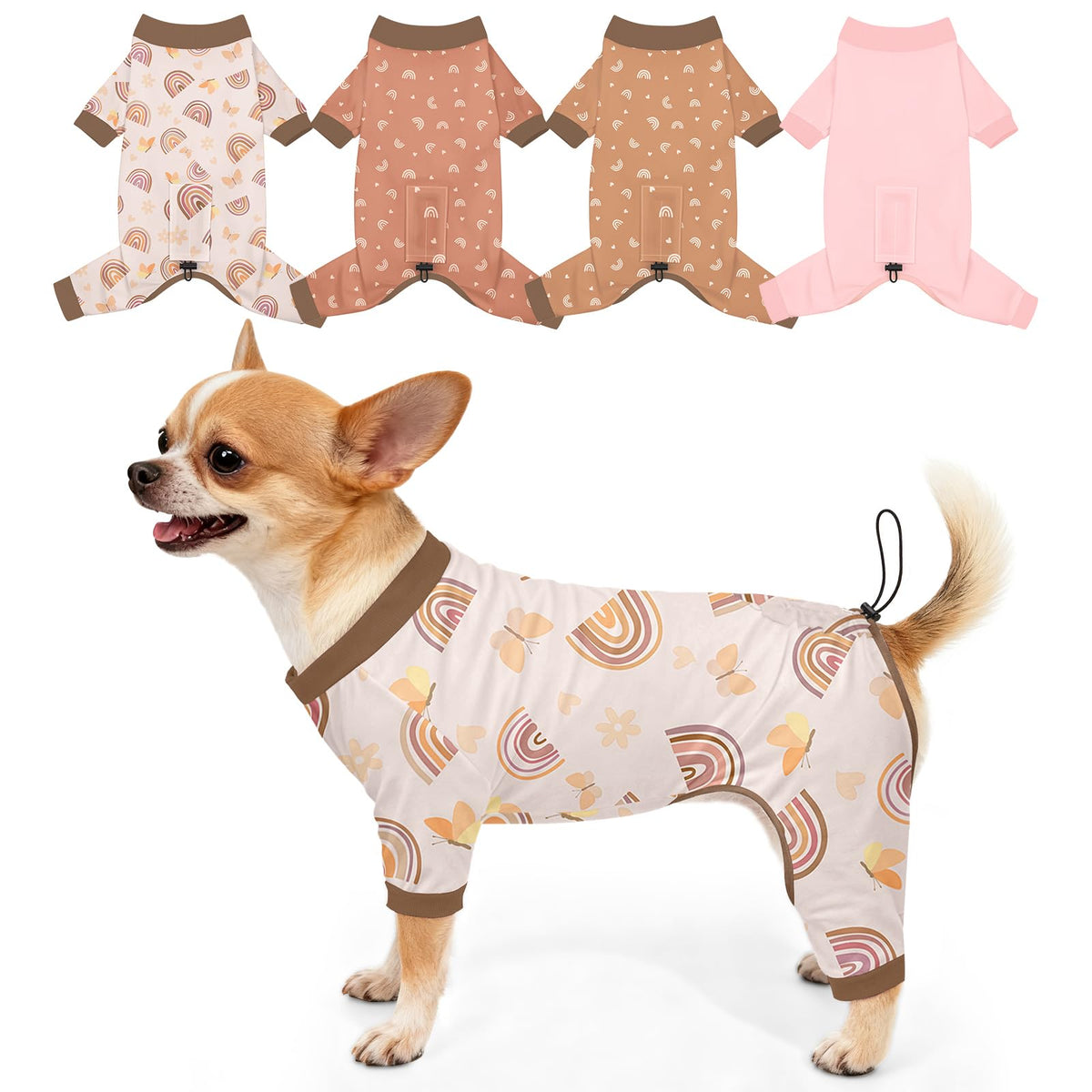 Bienbee pijama para perro arcoíris rosa, cómodo y ideal para fotos.