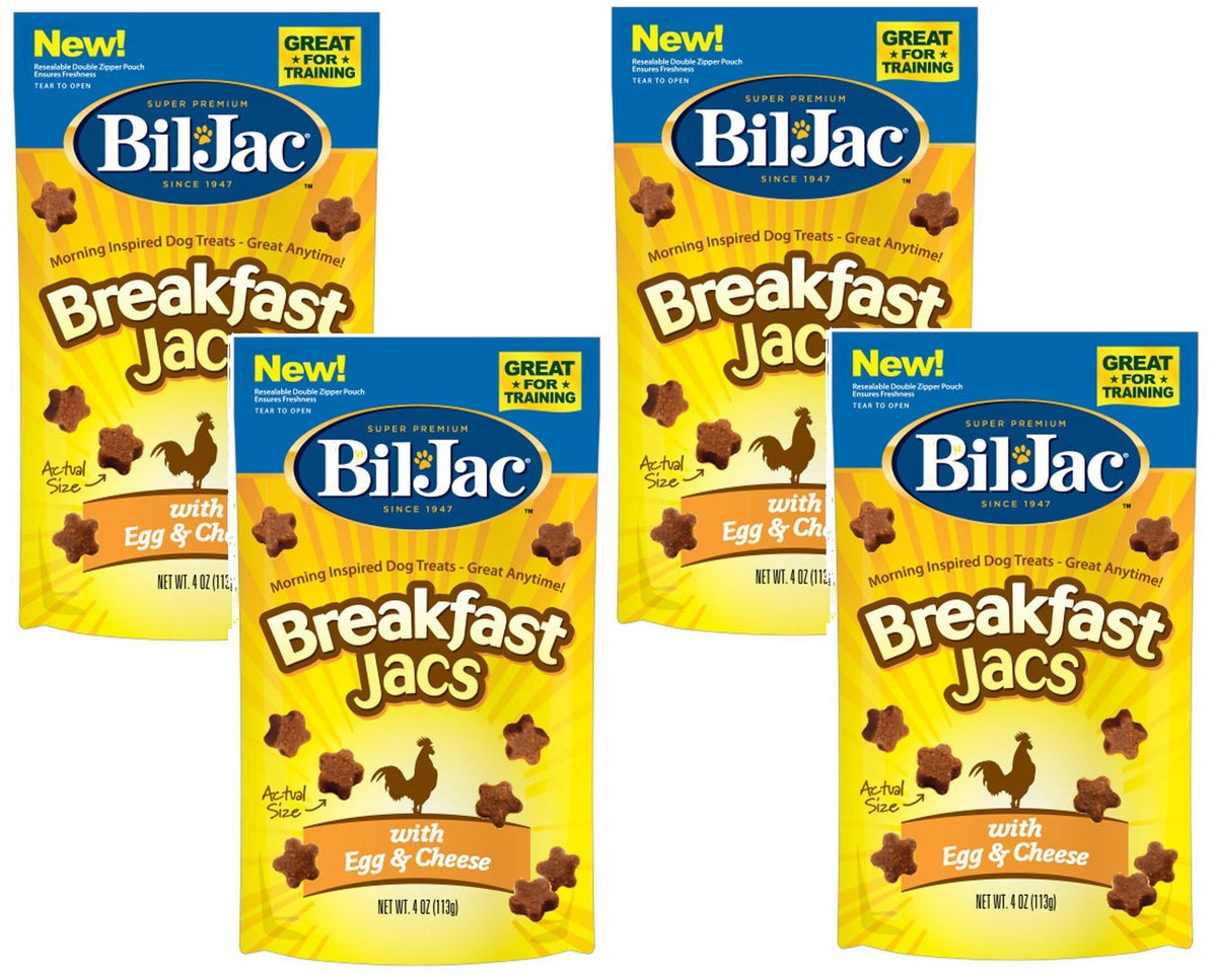 Bil-Jac Breakfast Jacs en envase, ideal para entrenamiento y recompensa.