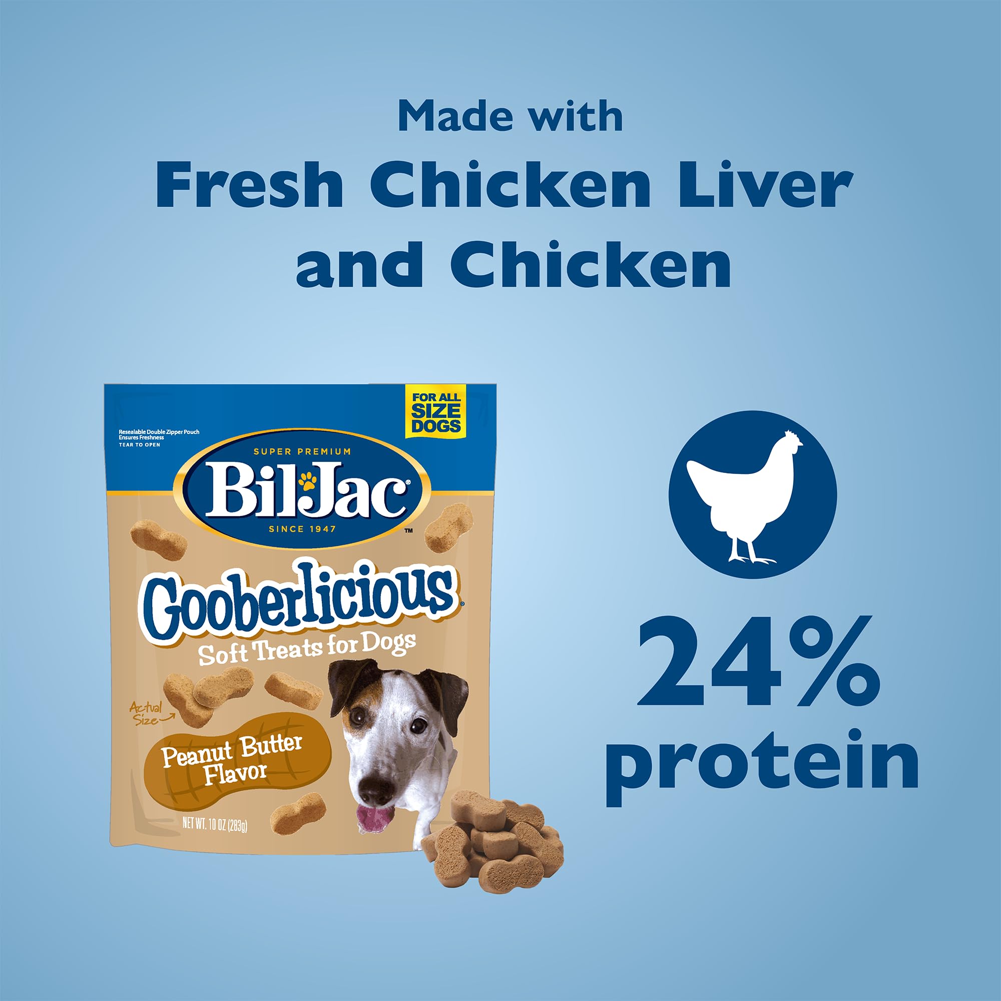 Bil-Jac Gooberlicious: hígado de pollo real, sabor auténtico para tu perro.
