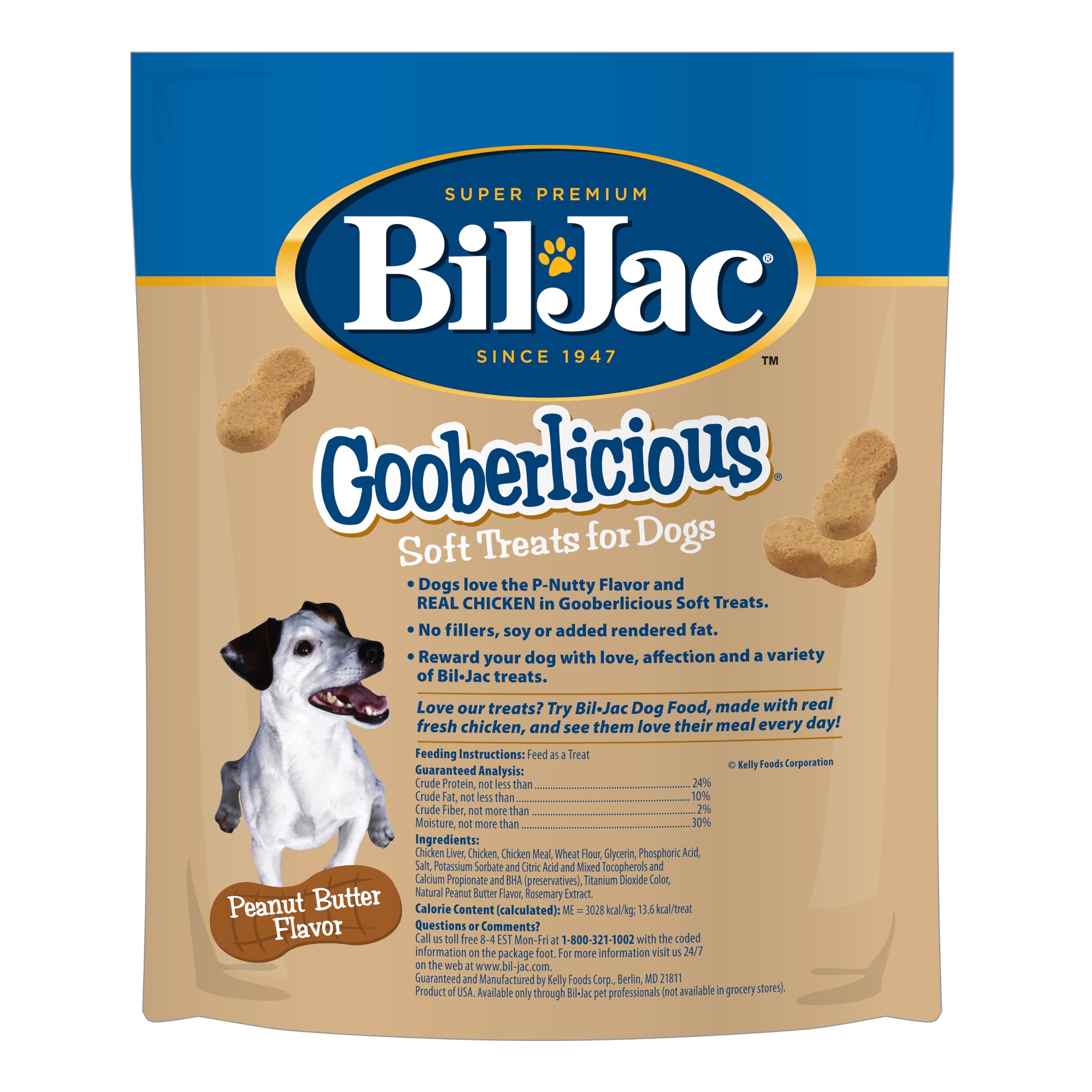 Bil-Jac Gooberlicious: sabor maní natural, snack irresistible para entrenamiento y juego.