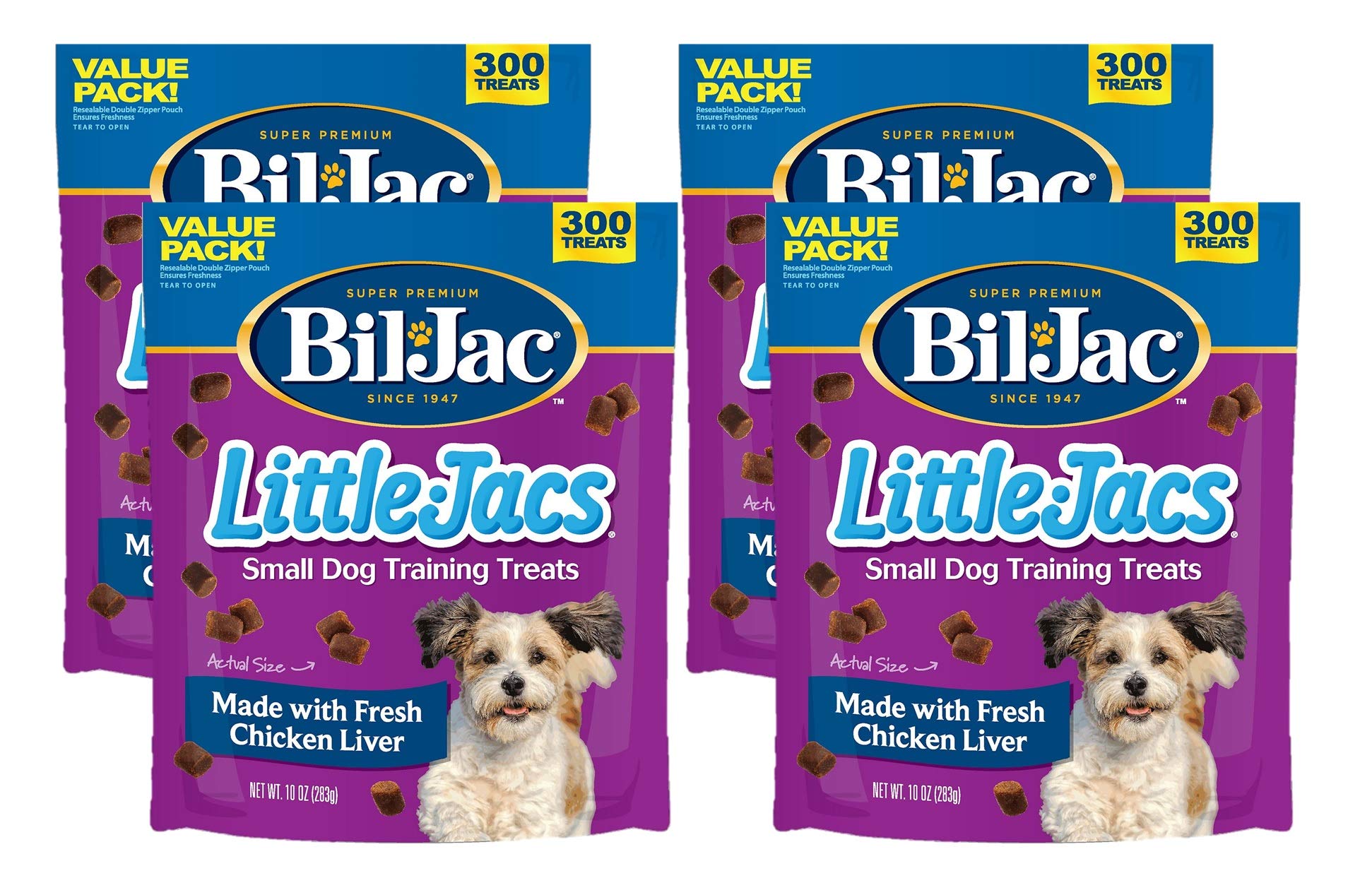 Bil-Jac Little Jacs: paquete de 4 golosinas de pollo hígado para perros pequeños.