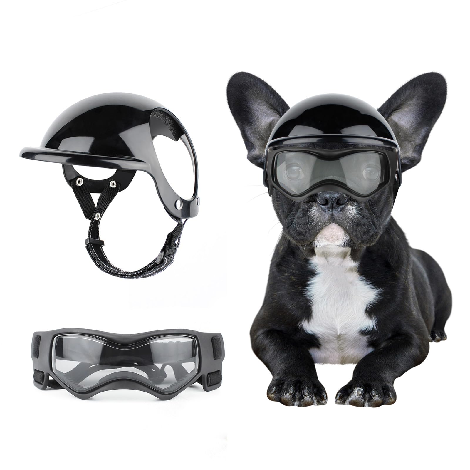 BillionChains casco-gafas para perros pequeños: protección ocular y craneal para paseos al aire libre