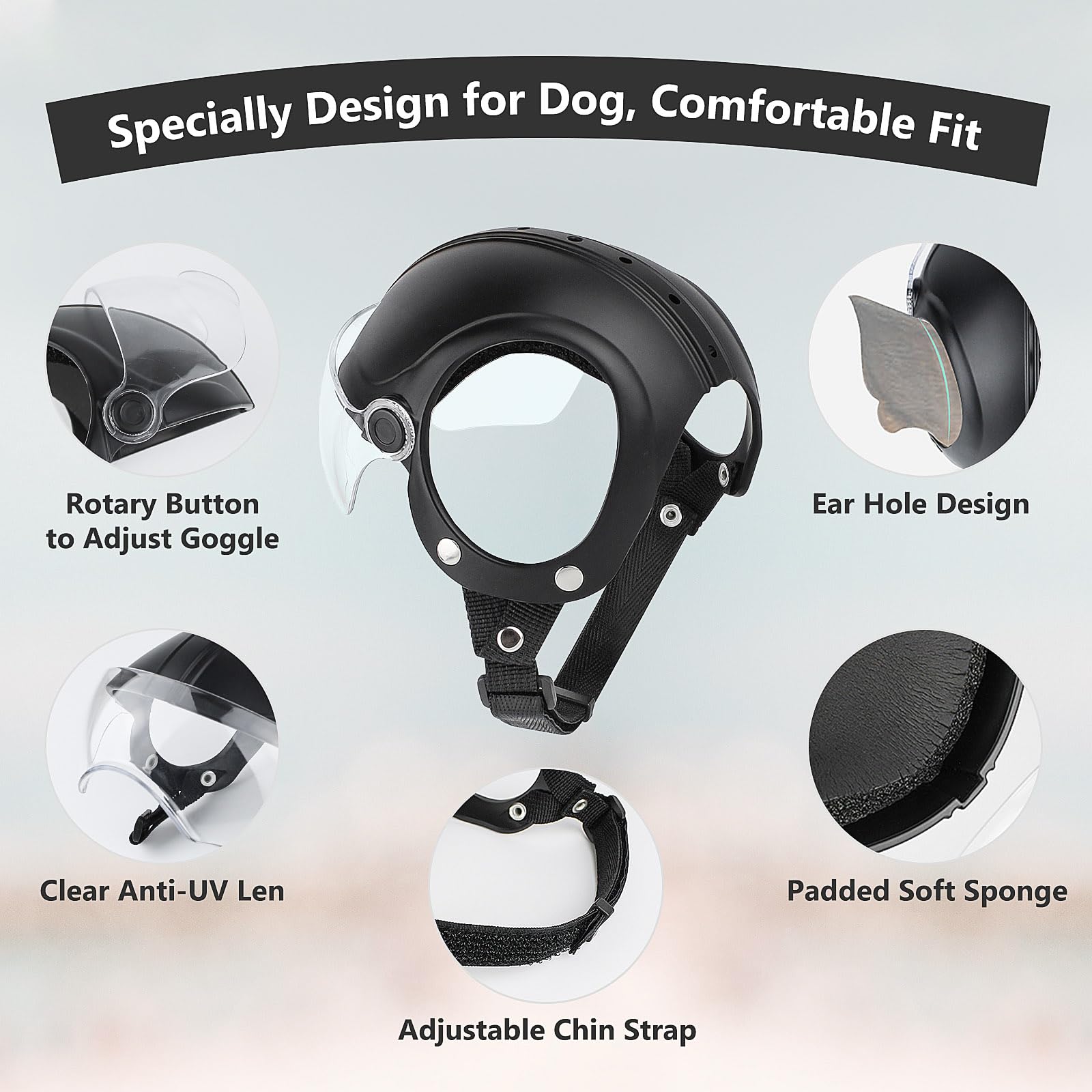 Casco para perros Billionchains con orificios para las orejas para comodidad.