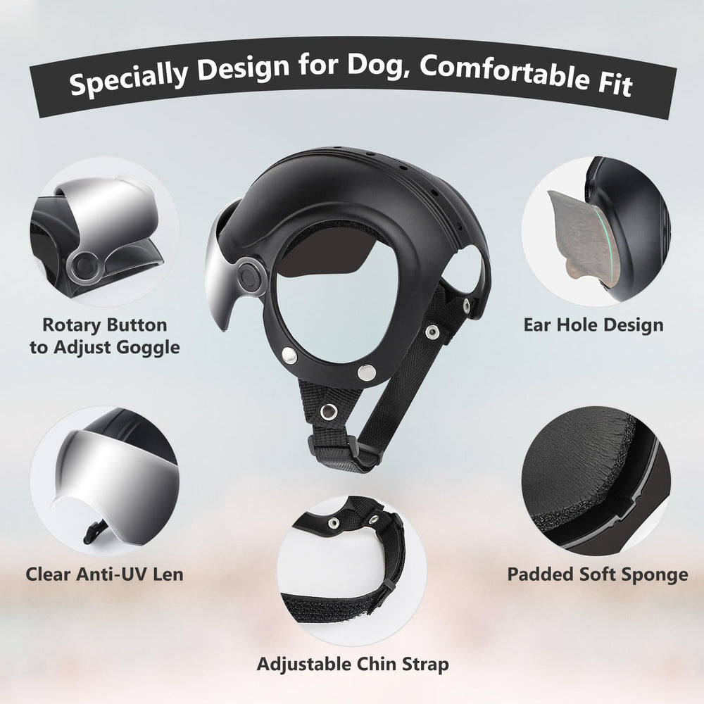 Casco Billionchains en uso en coche, protege al perro cerca de la ventana