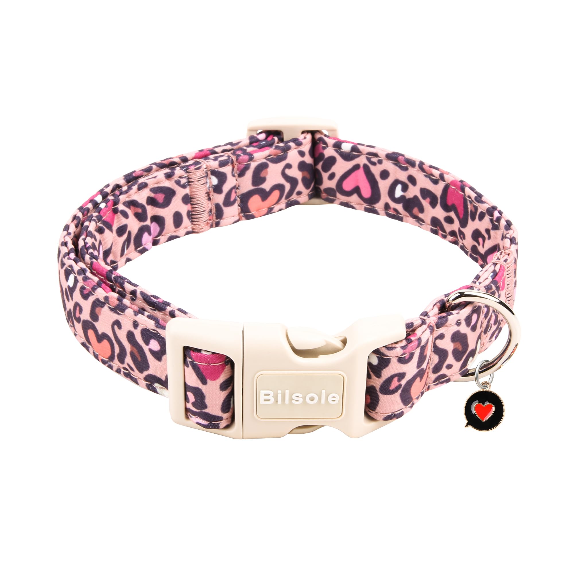 Collar Bilsole con corazón impreso para perros, ideal para fotos.