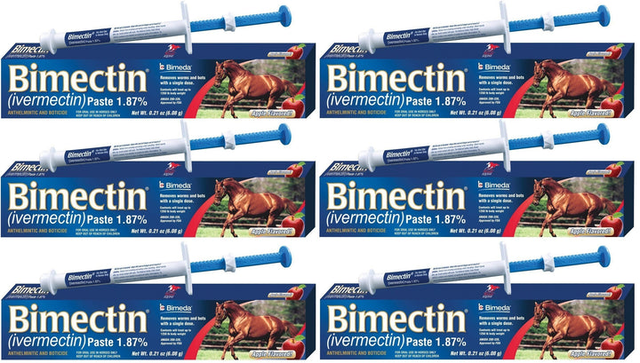 Bimectin, pasta de ivermectina para caballos, en envase para 6 dosis, facilita la dosificación.