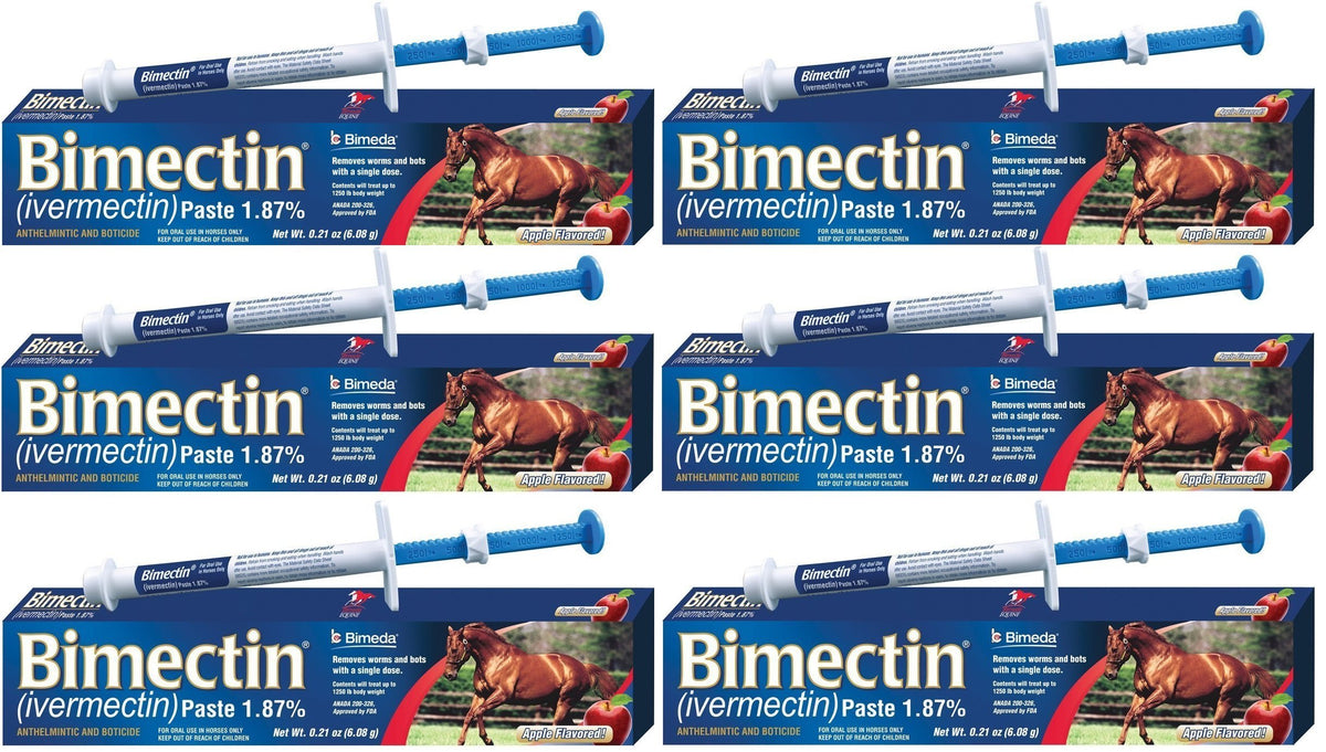 Bimectin, pasta de ivermectina para caballos, en envase para 6 dosis, facilita la dosificación.