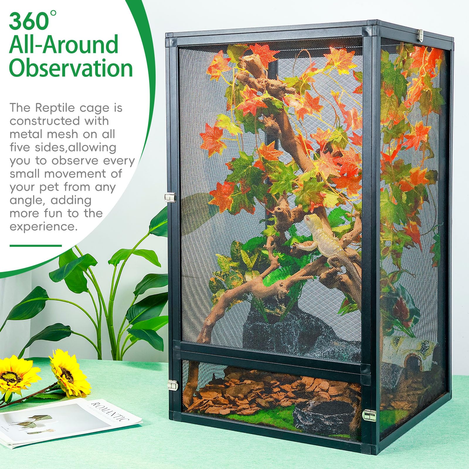 BINANO jaula reptil ventilación: flujo de aire constante para ambiente fresco.