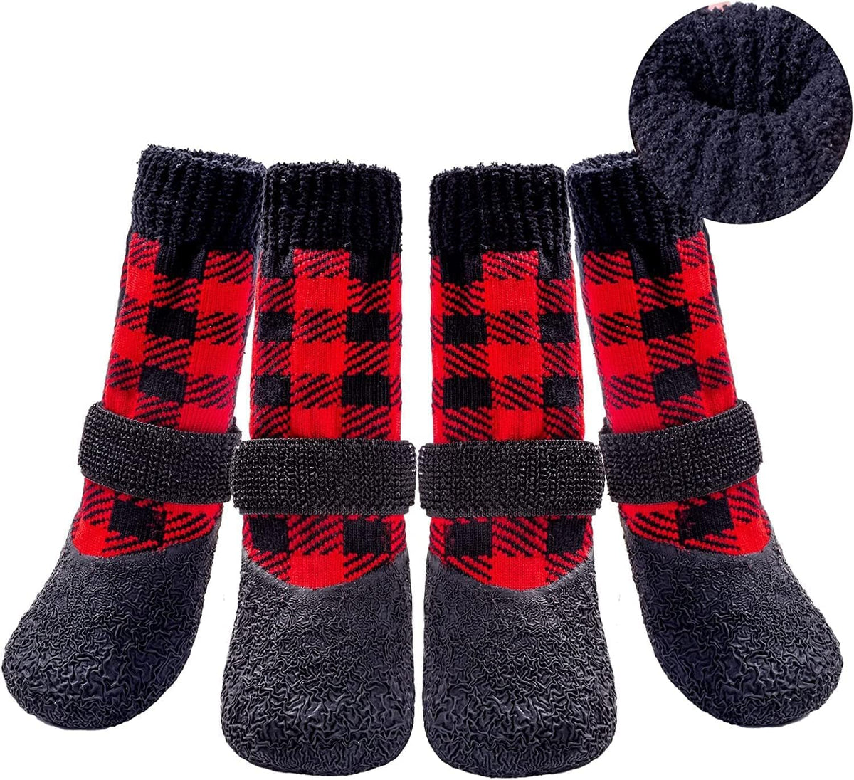 BingPet calcetines antideslizantes para perros con patrón de cuadros rojos para suelos resbaladizos