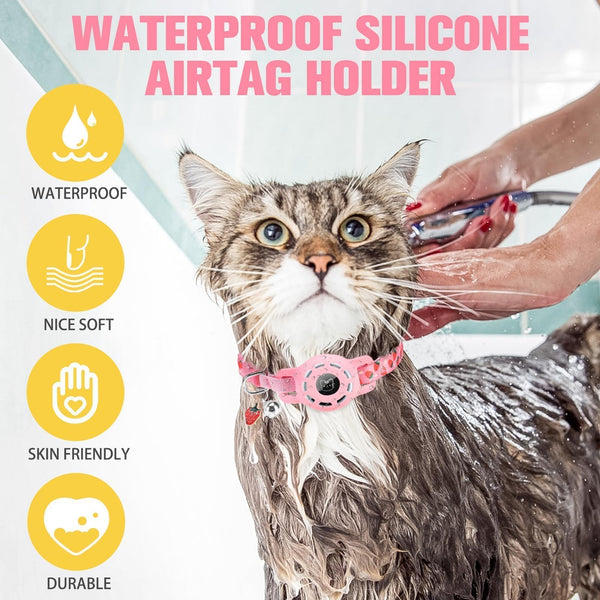 Collar con AirTag y sistema sin colgar, seguridad para gato.