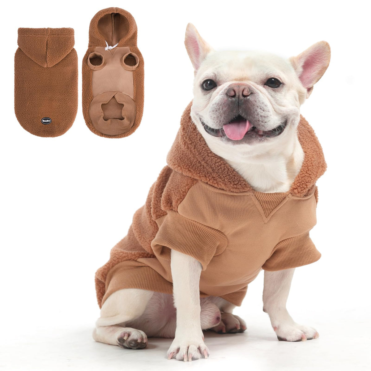 BINGPET sudadera para perro con capucha sherpa, cálida y suave.