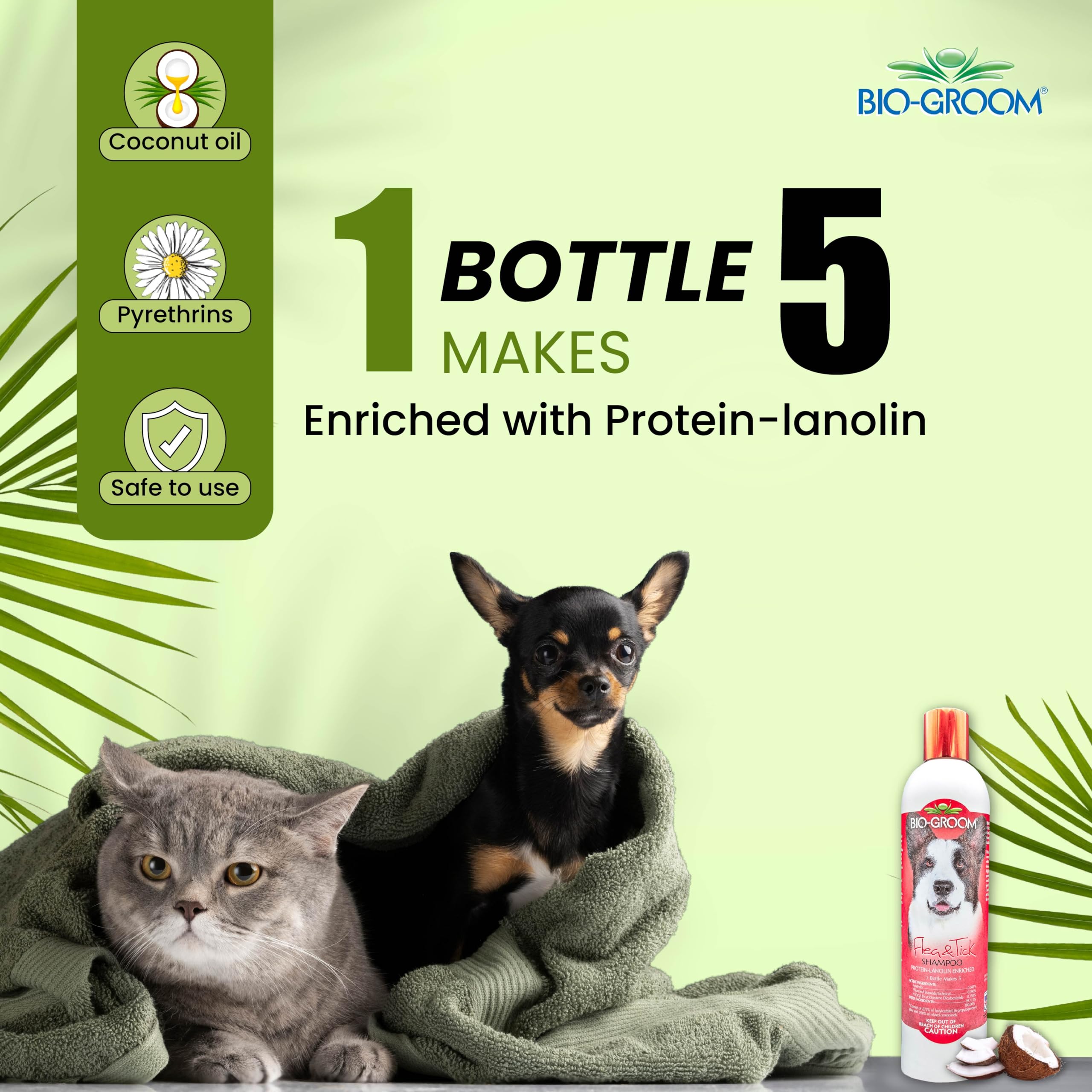 Bio-Groom champú con proteína y lanolina, hidratación y brillo del pelaje.