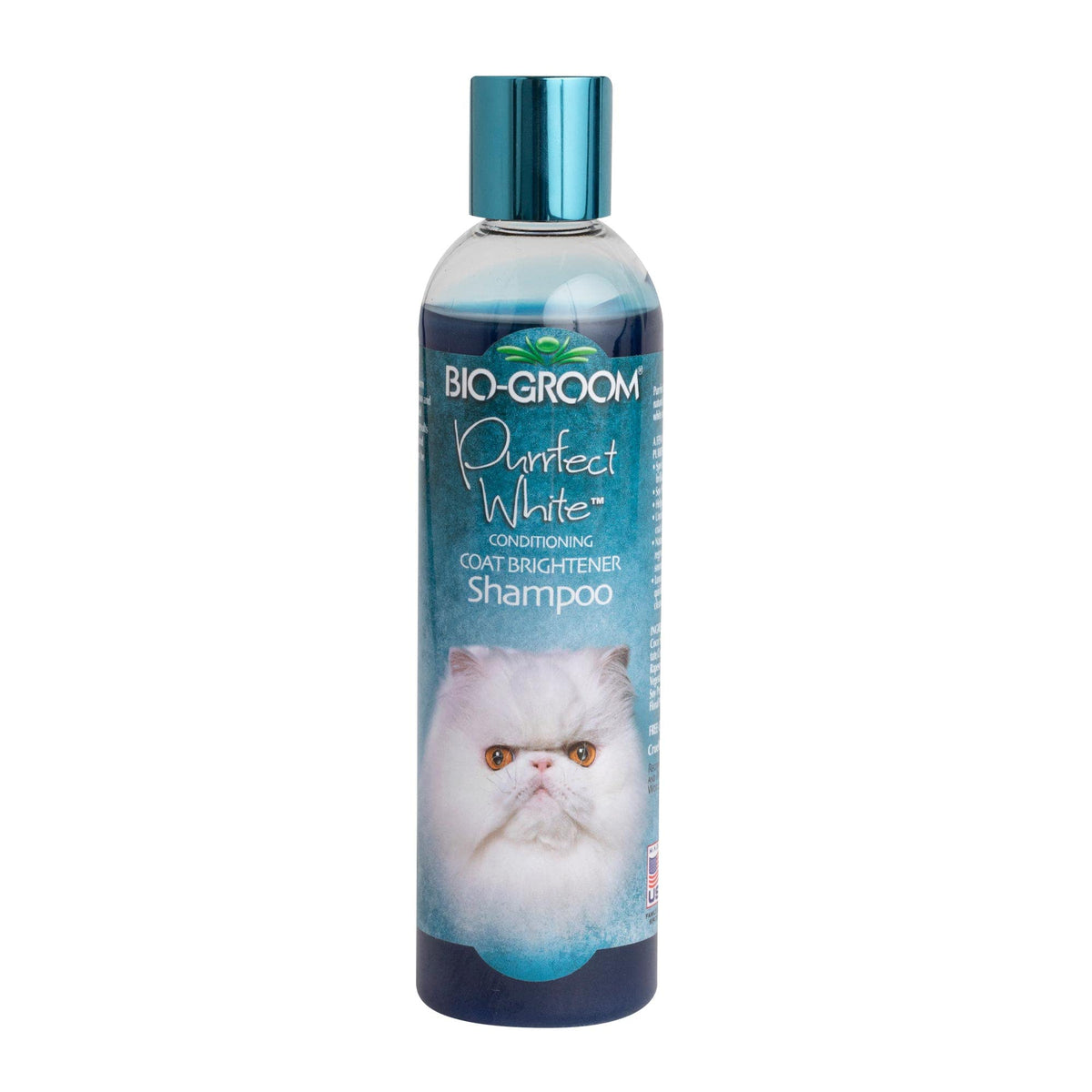 Bio-Groom Purrfect White, botella con vertido, baño suave que realza el pelaje blanco del gato