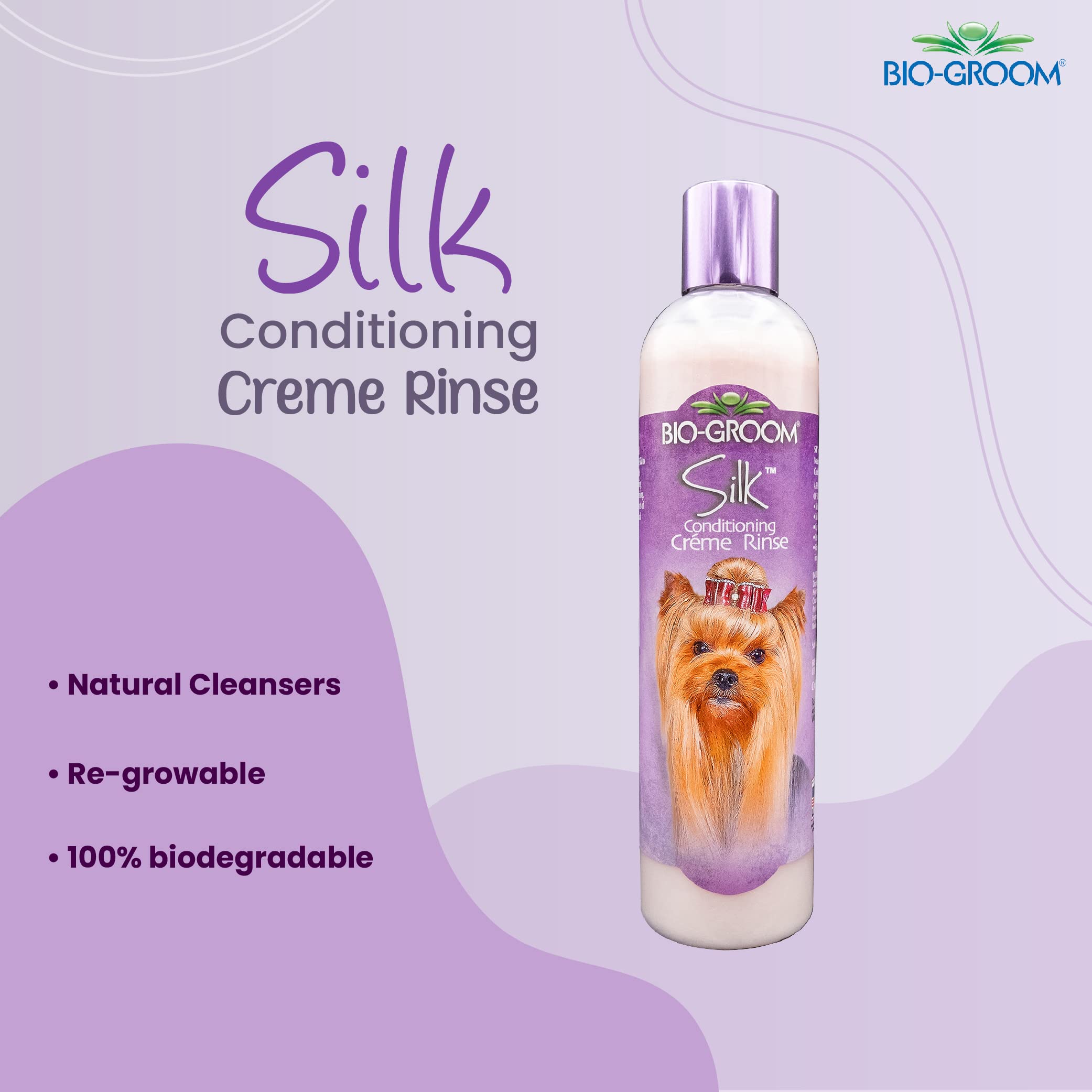 Bio-Groom acondicionador seda crema para perros, aplicación fácil en cachorros.