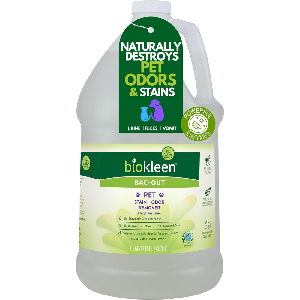 Biokleen Bac-Out: botella lista para eliminar manchas y olores en superficies.