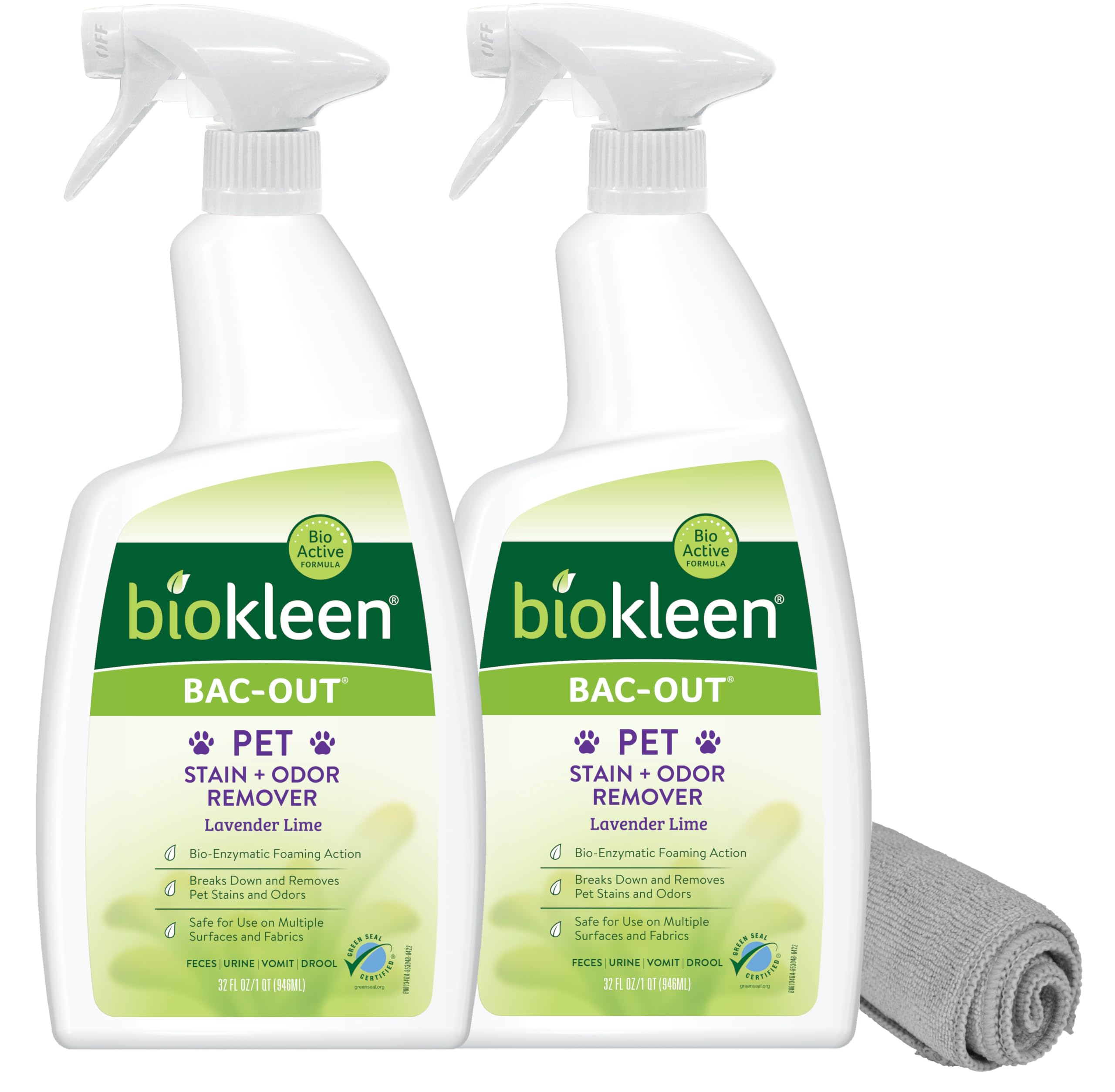 Biokleen Bac-Out eliminador de olor y manchas para mascotas en pack doble, ideal para uso diario
