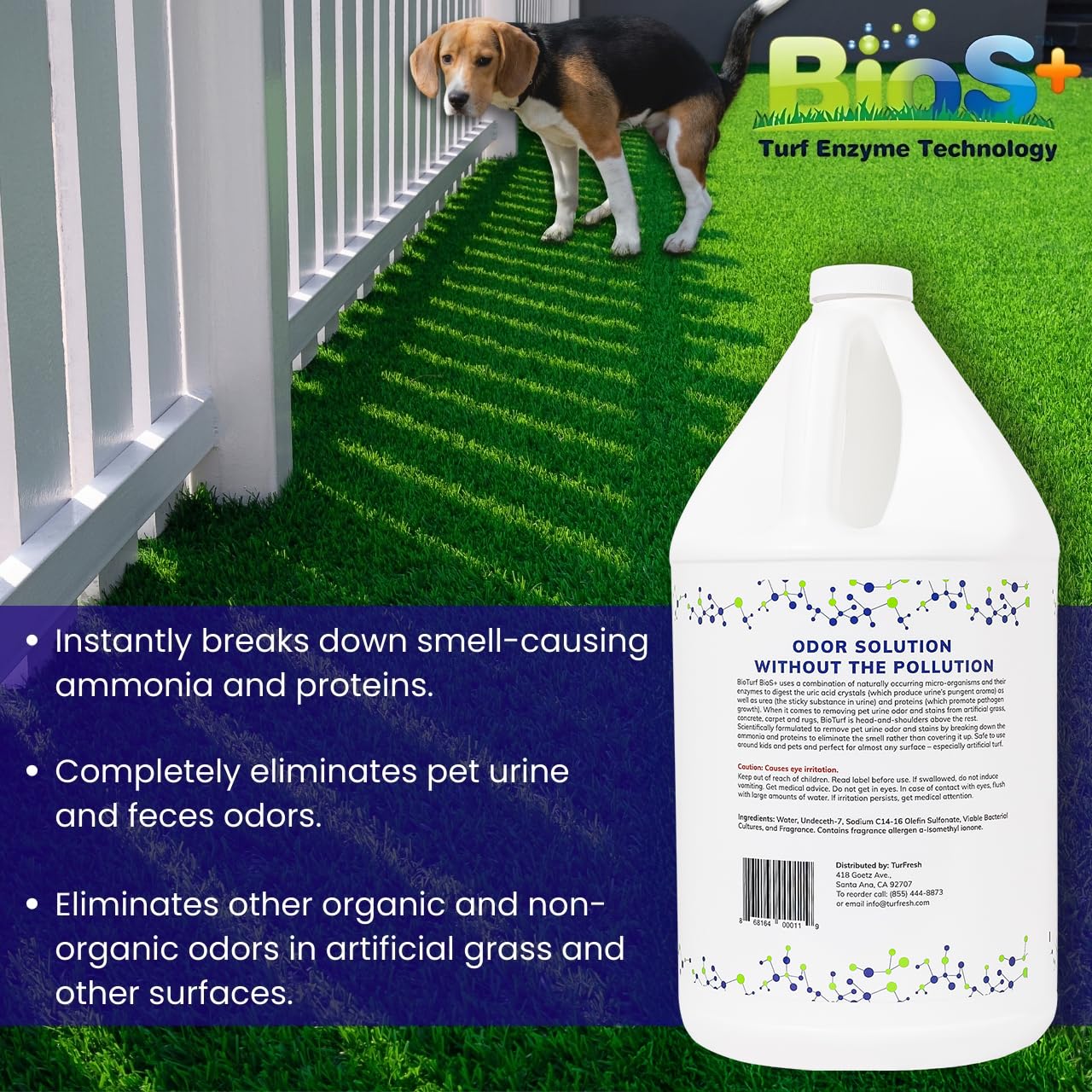 BioTurf BioS+ uso en zonas para perros y jaulas, limpieza segura