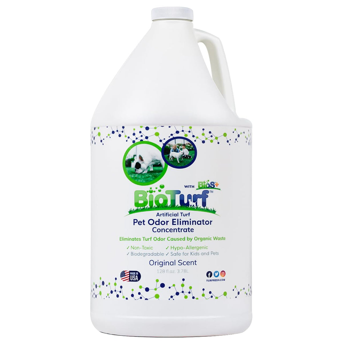 BioTurf BioS+ concentrado para olor en césped artificial, acción enzimática segura para mascotas
