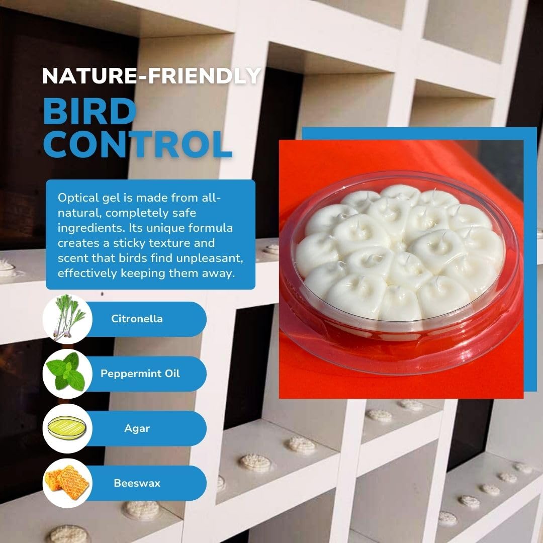 Bird Barrier Gel Óptico discos pueden montarse en cornisas para protección continua.