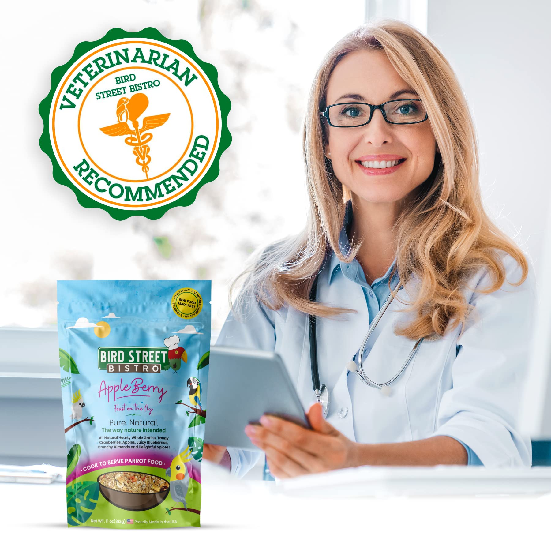 Bird Street Bistro vegetales deshidratados, fuente de nutrientes para aves activas.