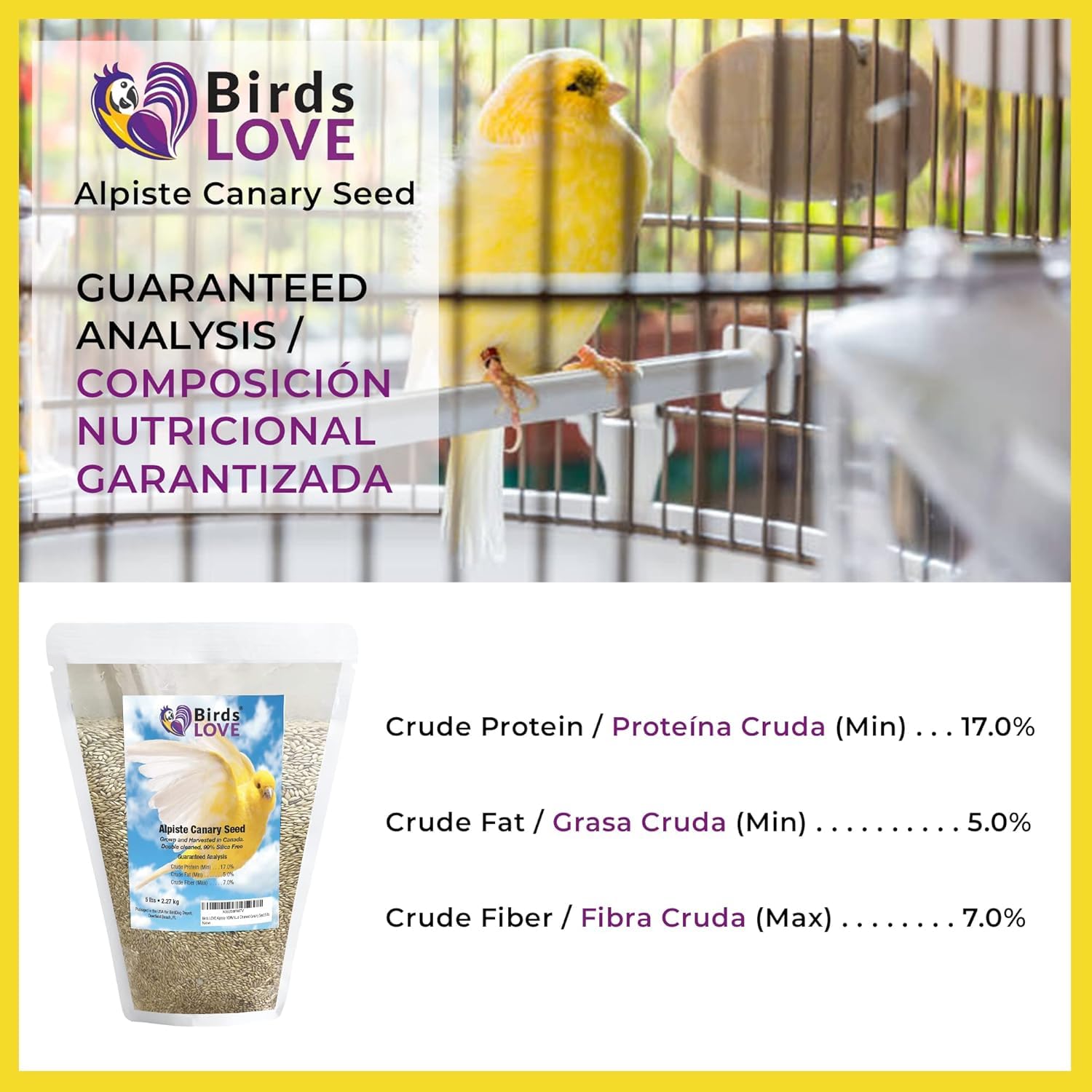 Uso en interiores: aves consumen Birds LOVE alpiste en jaula