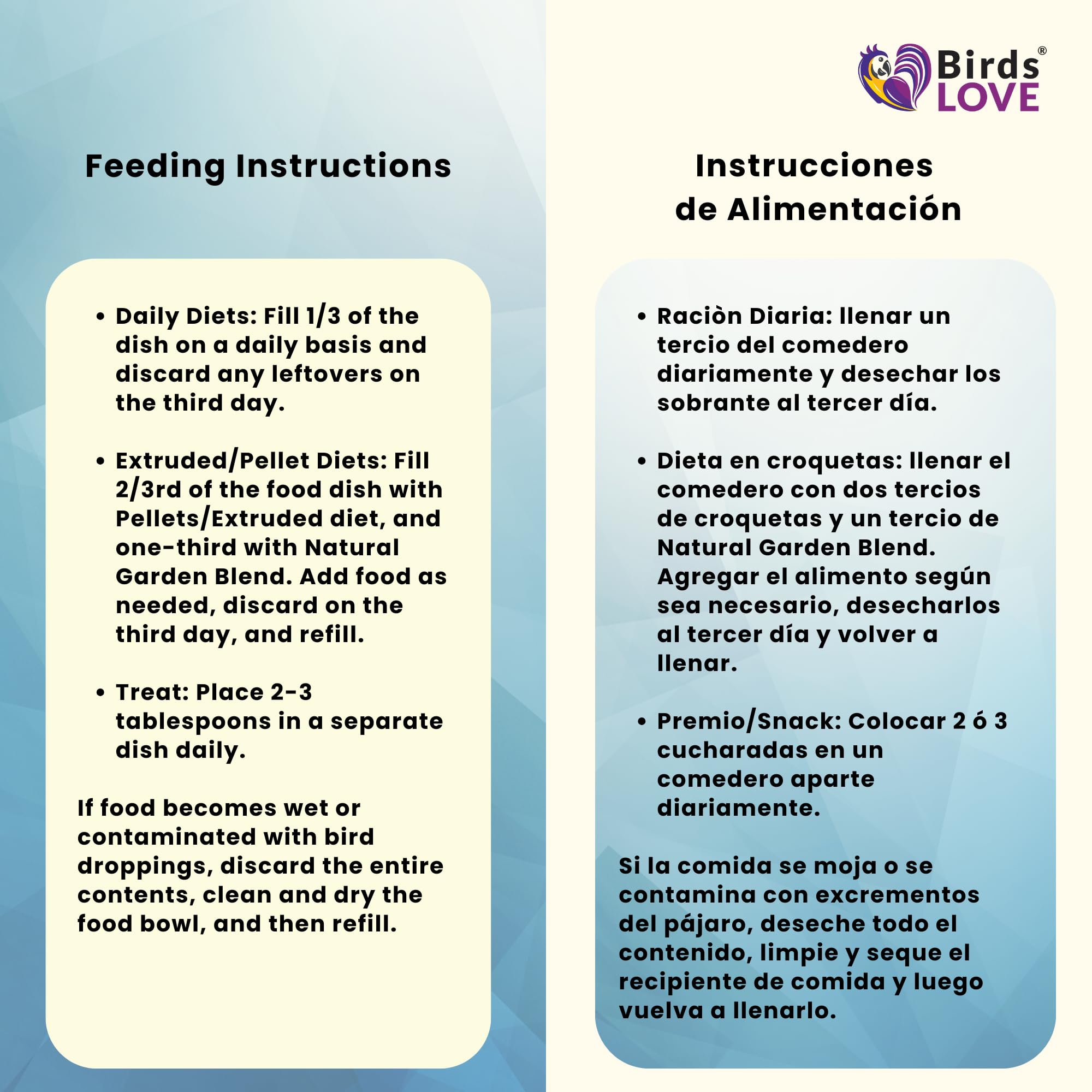 Birds LOVE bolsa cierre hermético, fácil almacenamiento y uso diario
