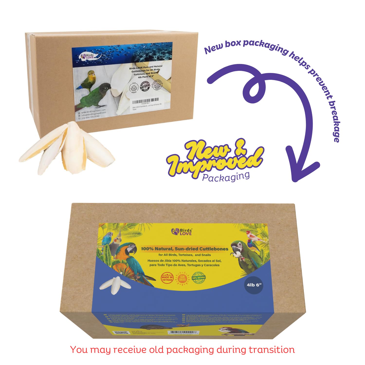 Birds LOVE cuttlebone sin aditivos para cuidado seguro de las aves