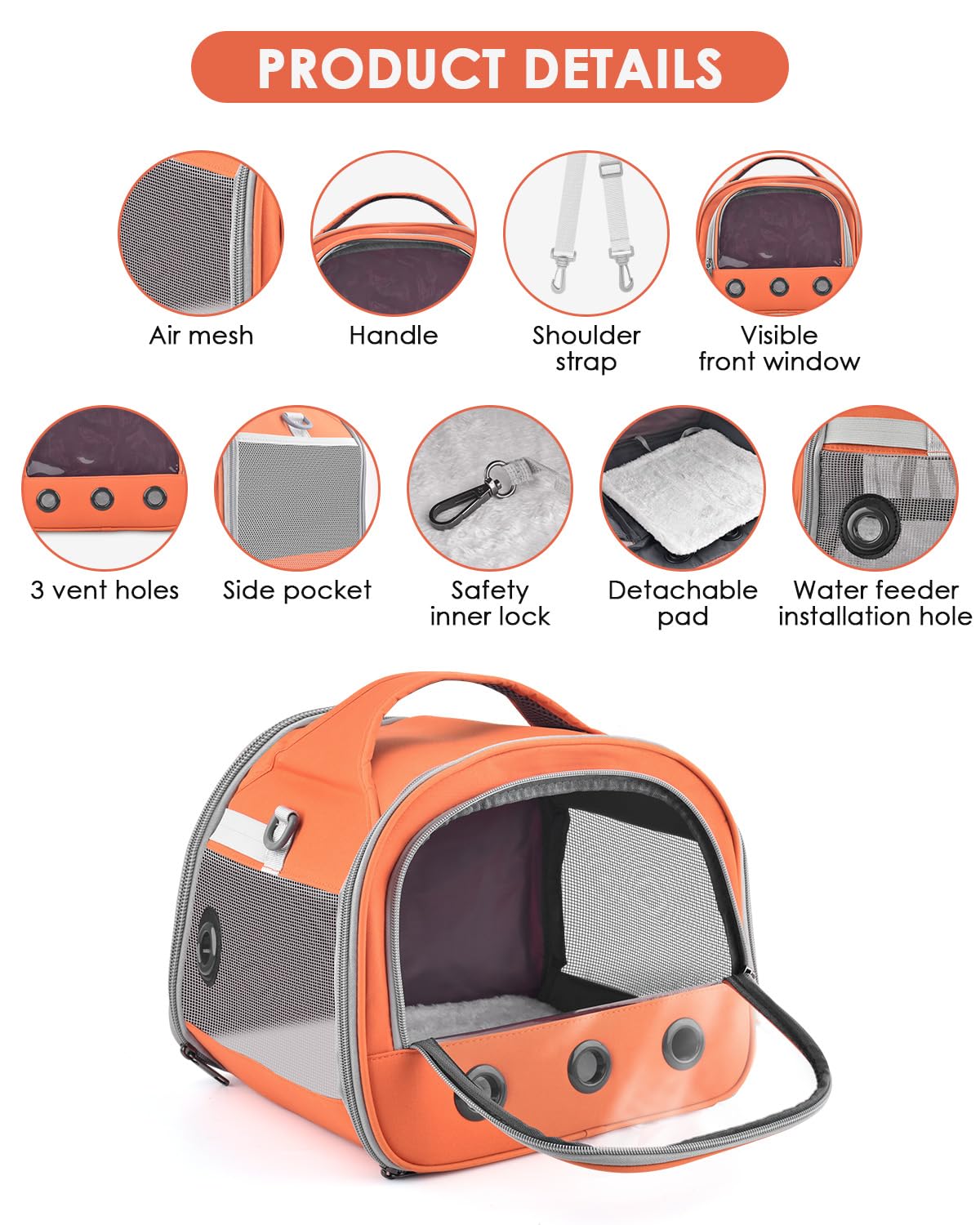 Bissap transportín con conejillo de indias, ventilación lateral para aire fresco.