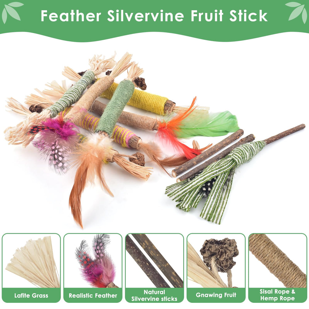 Juguete interactivo Bissap con flores y plumas para gatos.
