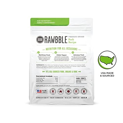 BIXBI Rawbble cerdo-deshidratado-trozos: fuente conveniente de nutrición.