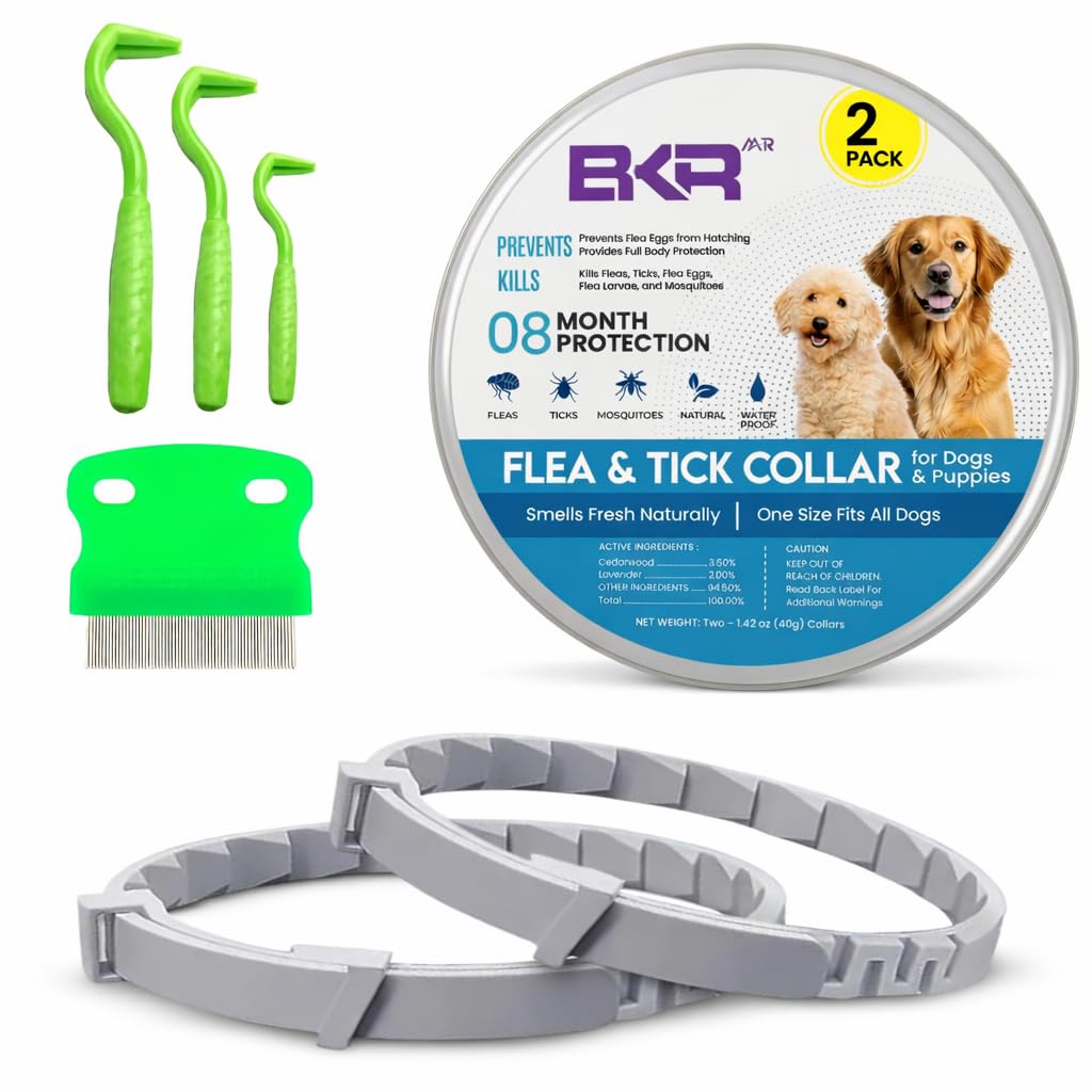 BKRMART collar antipulgas y garrapatas para perros, protección de 8 meses.