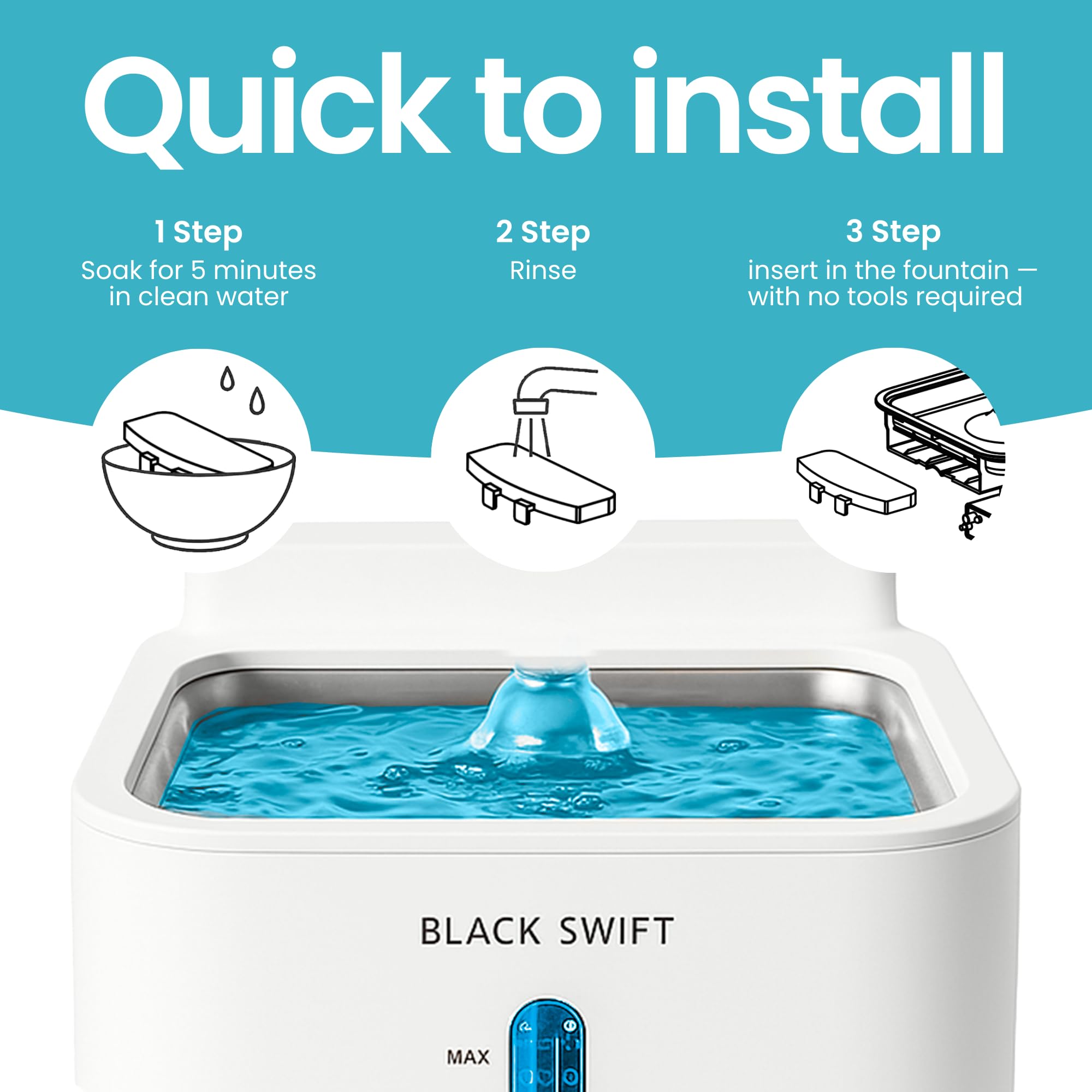 Instalación rápida y sencilla de BLACK SWIFT para fuente de mascotas.