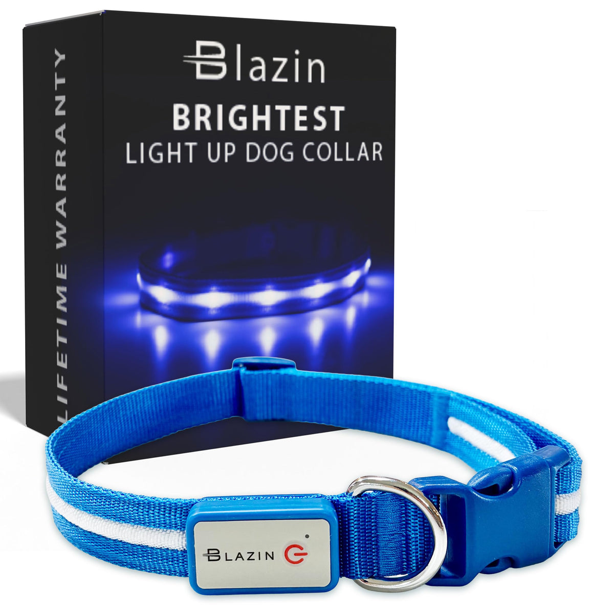 Collar Blazin con luz frontal para mayor visibilidad nocturna de tu perro.