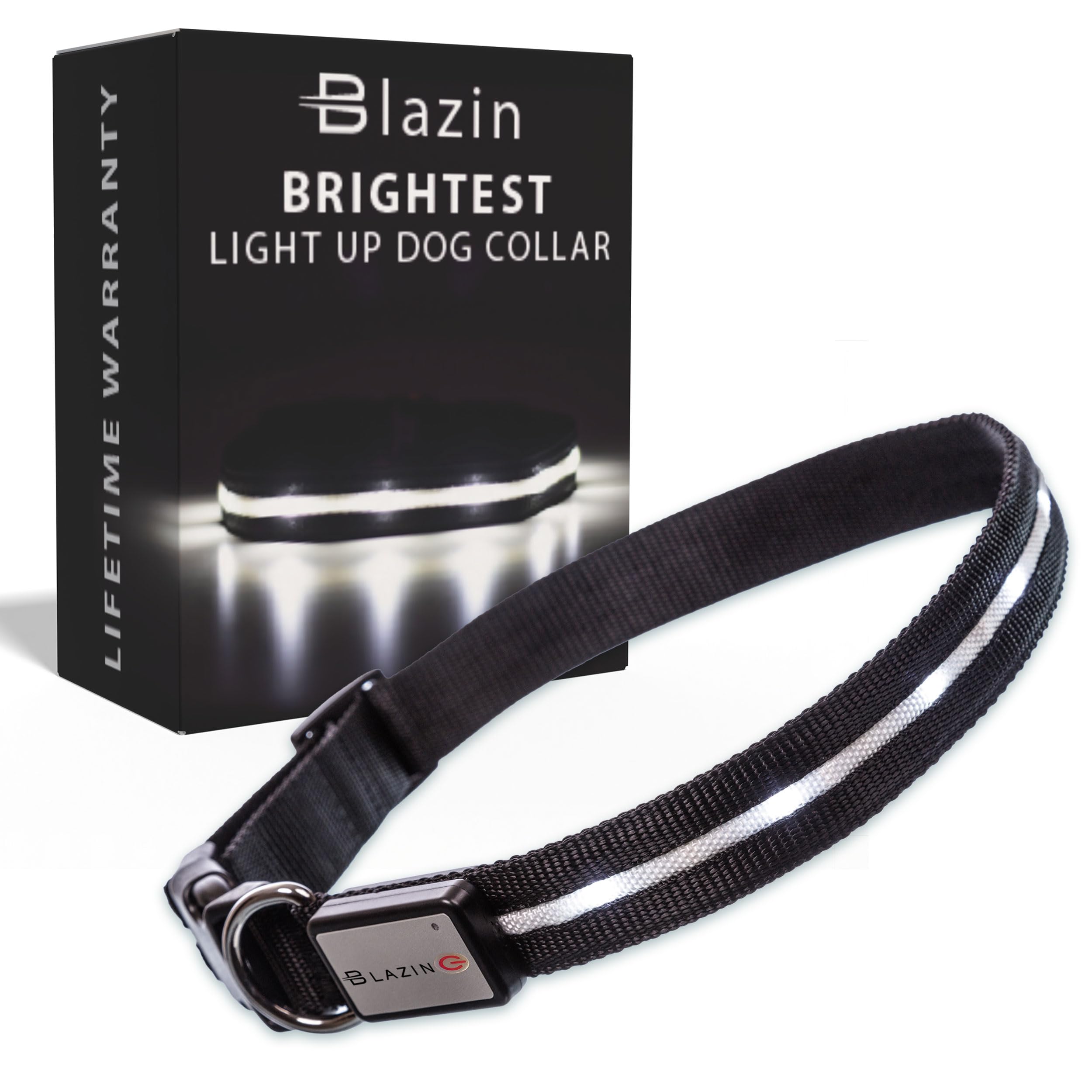 Collar Blazin con luz LED para perro en la oscuridad, mejora la visibilidad.