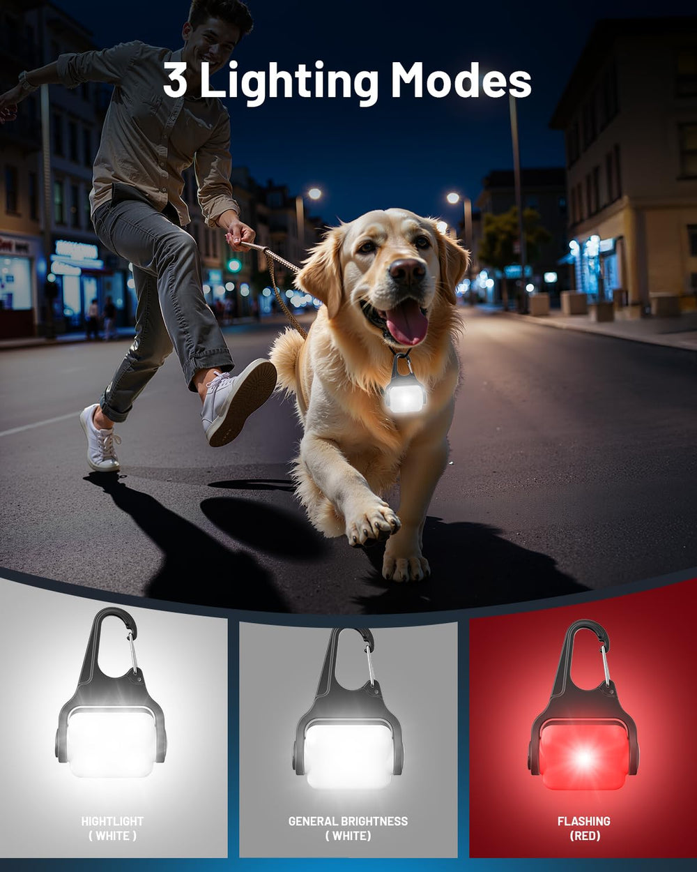 BLBS dos luces para collar, batería de larga duración para salidas prolongadas.