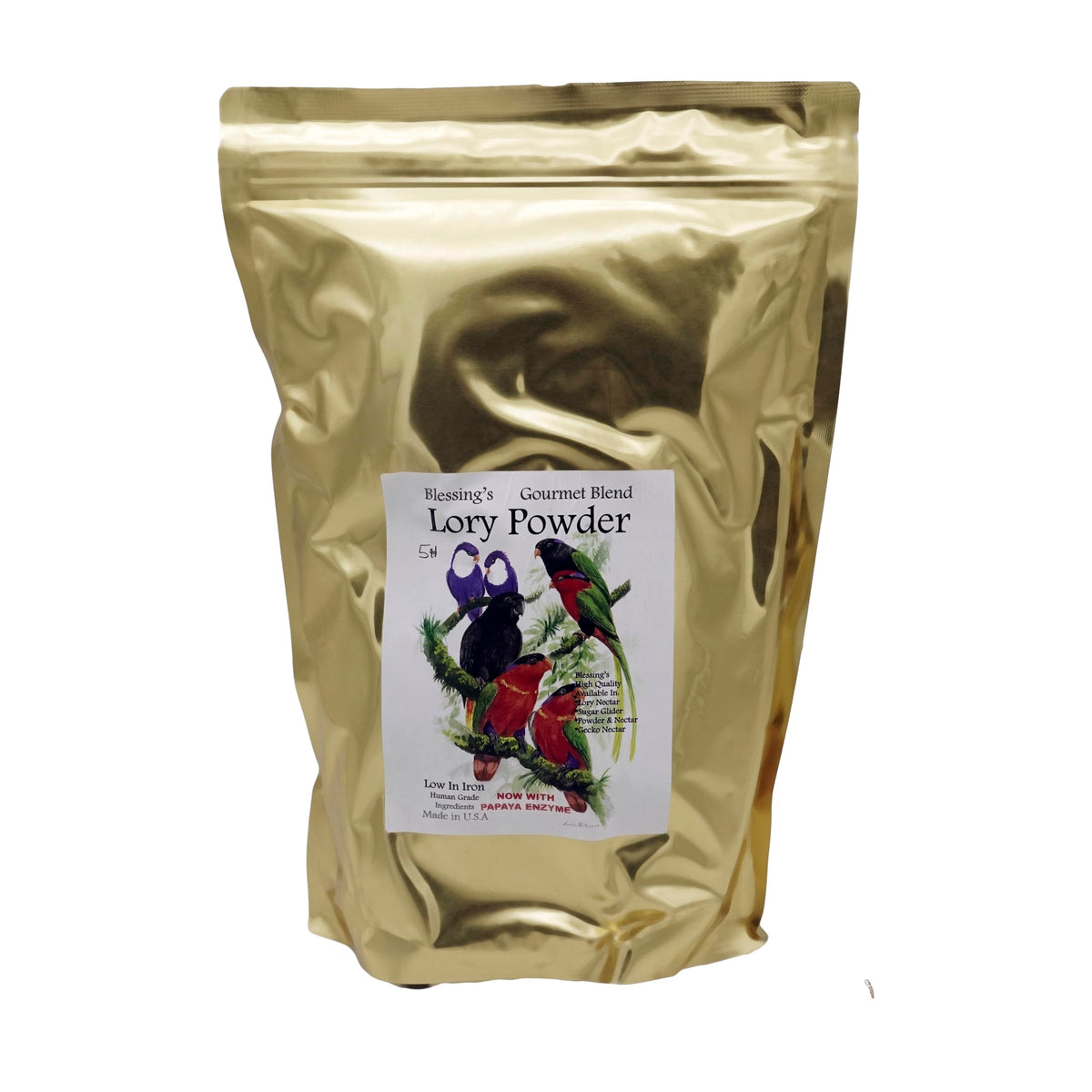 Polvo Blessings Lory: mezcla de ingredientes frescos para nutrición equilibrada del loro.