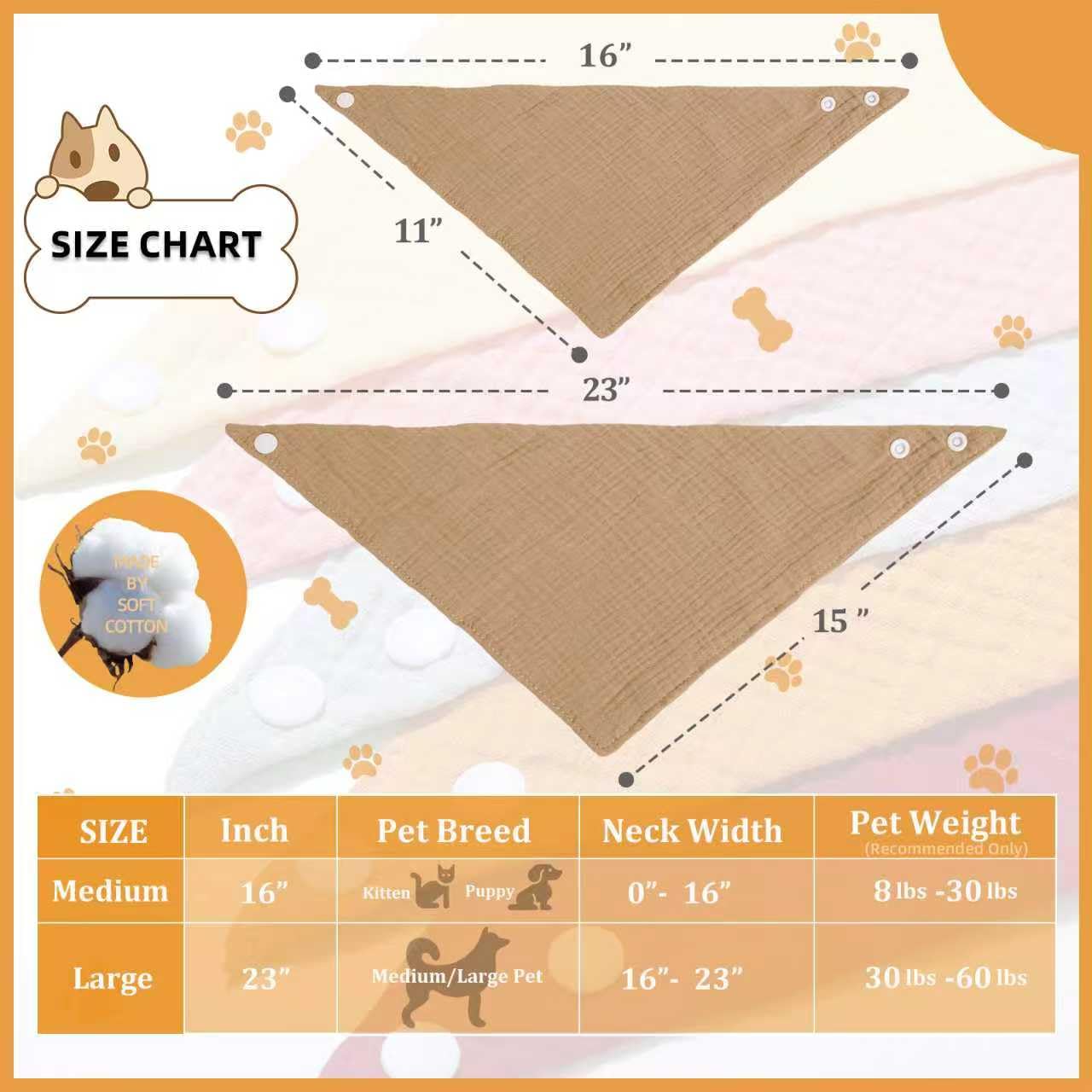 Bl BlissBud bandana color sólido café para perros grandes, realza la apariencia