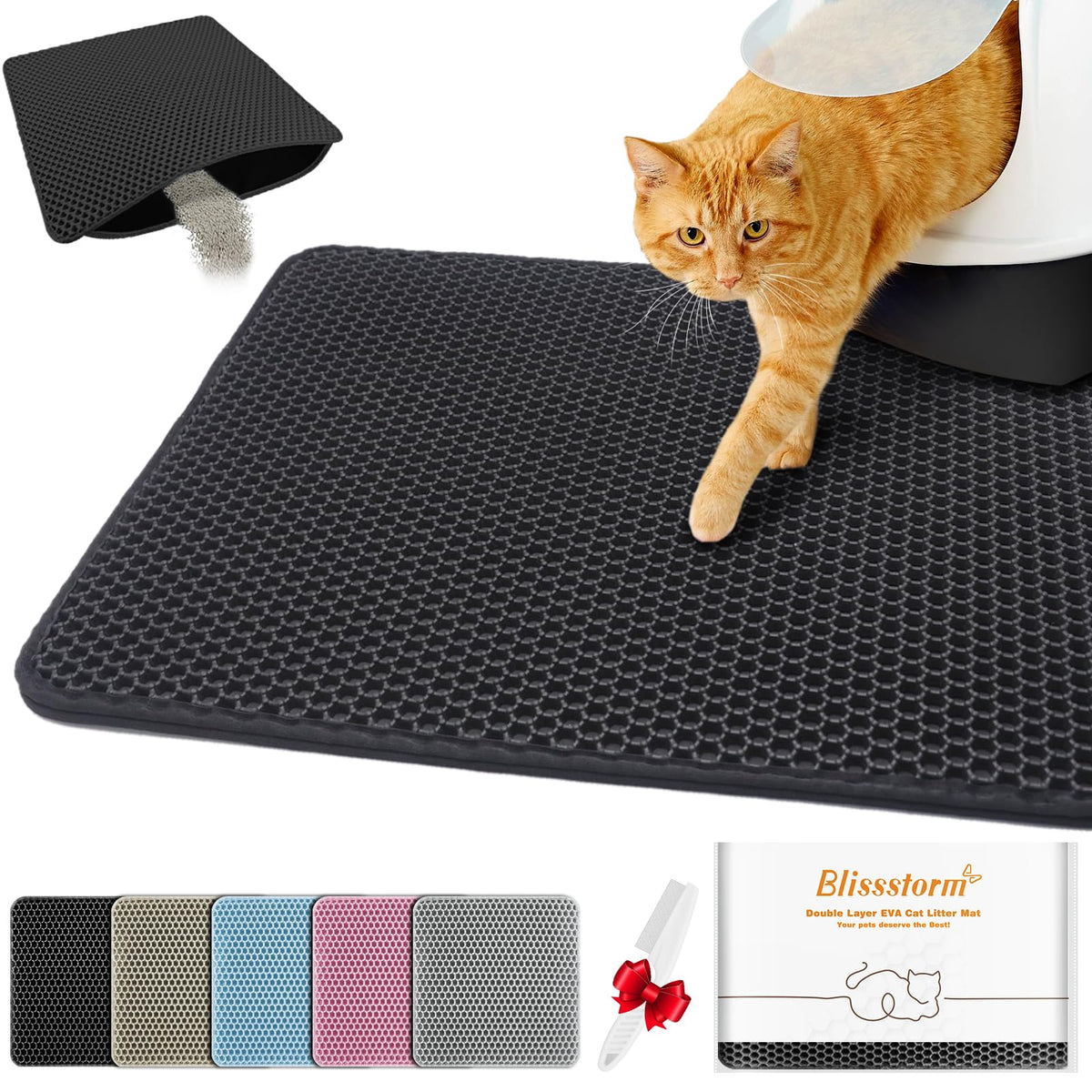 BlissStorm alfombrilla arena gatos, doble capa para facilitar la recogida de arena.