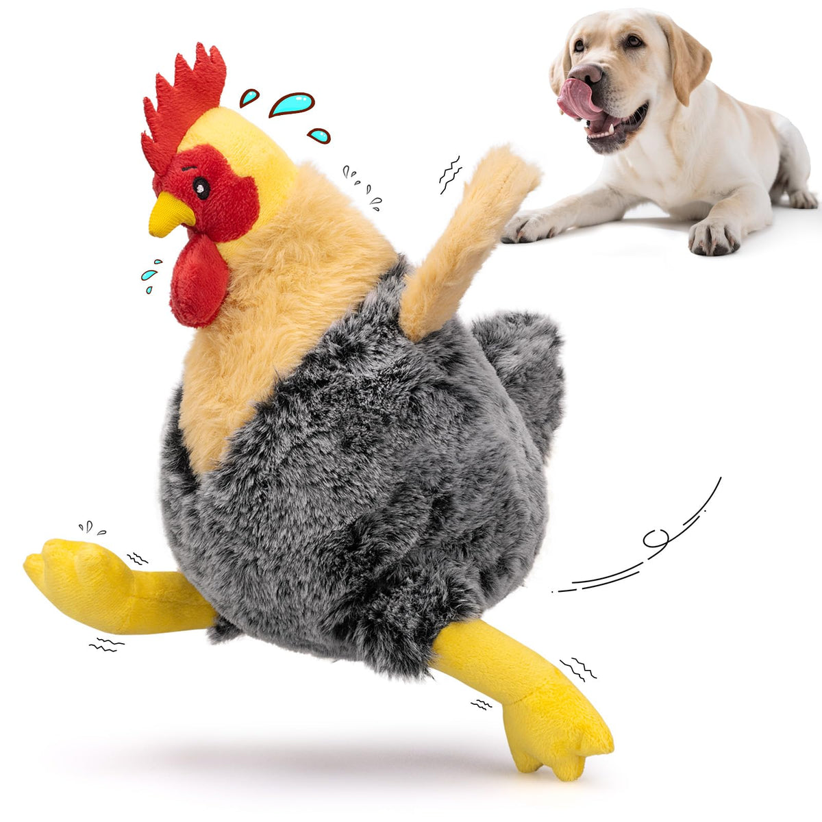 BluBrk pollo de peluche con sonido, ideal para juegos y mordidas suaves.