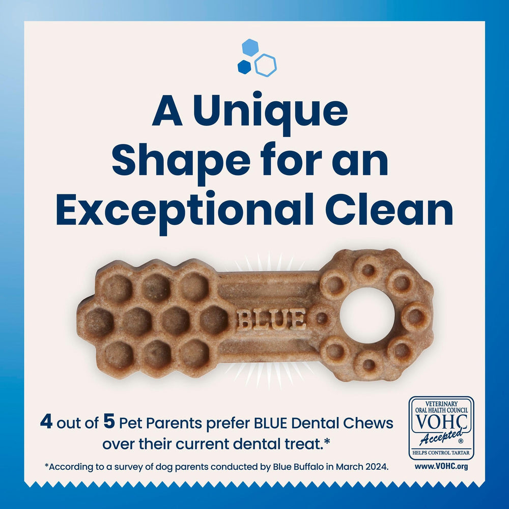 Blue Buffalo Dental Chews empaque de 28 piezas facilita la rutina diaria.