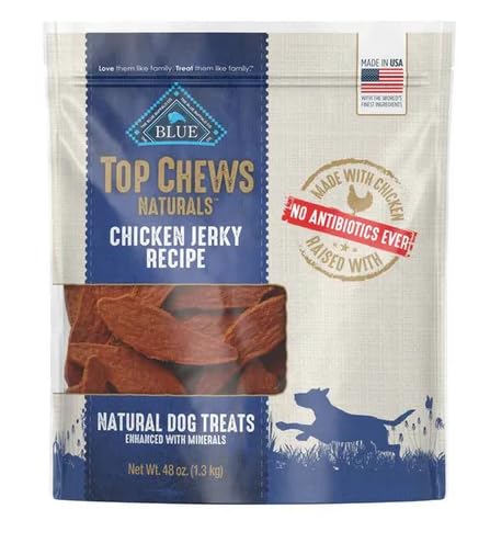 Blue Buffalo premios pollo natural, tiras deshidratadas en bolsa, snack para perros activos