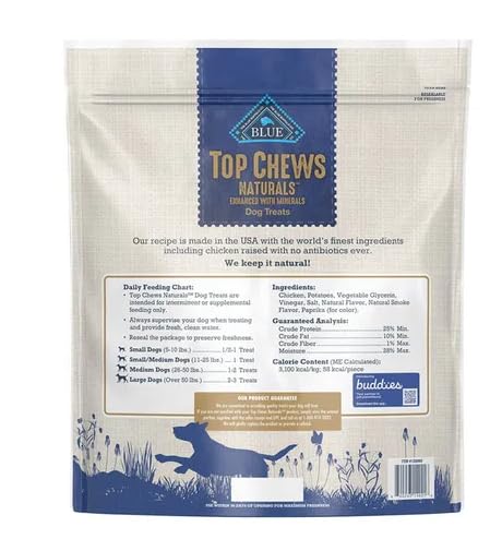 Blue Buffalo premios pollo natural, tiras deshidratadas, textura masticable ideal para entrenamiento